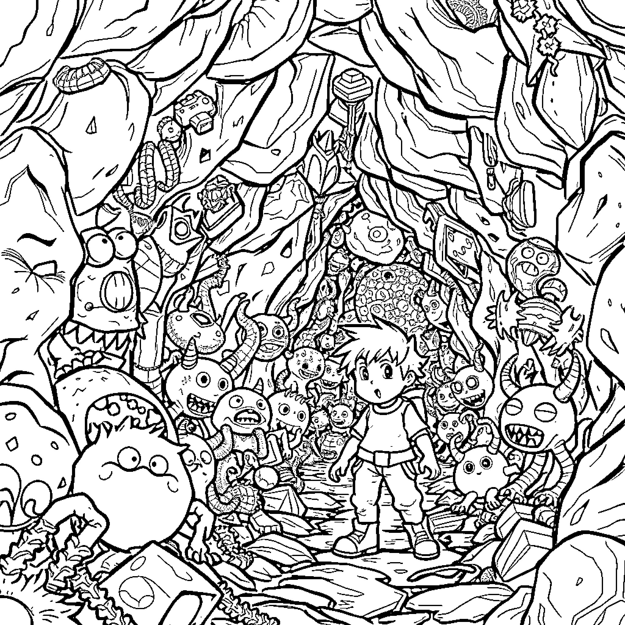 Undertale: Exploring the Fantastical Otherworld Coloring Page (free black-and-white line drawing printable PDF for all, from beginners to advanced learners, including children, teens, adults, and seniors)