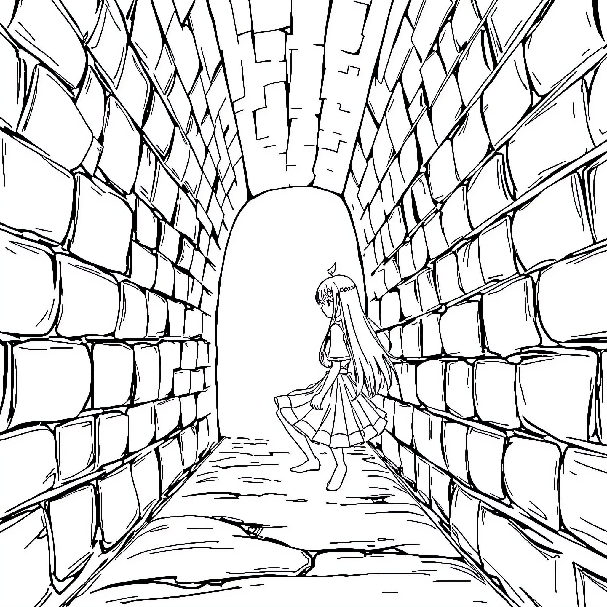Tsuyu's Tunnel Escapade Coloring Page (free black-and-white line drawing printable PDF for all, from beginners to advanced learners, including children, teens, adults, and seniors)