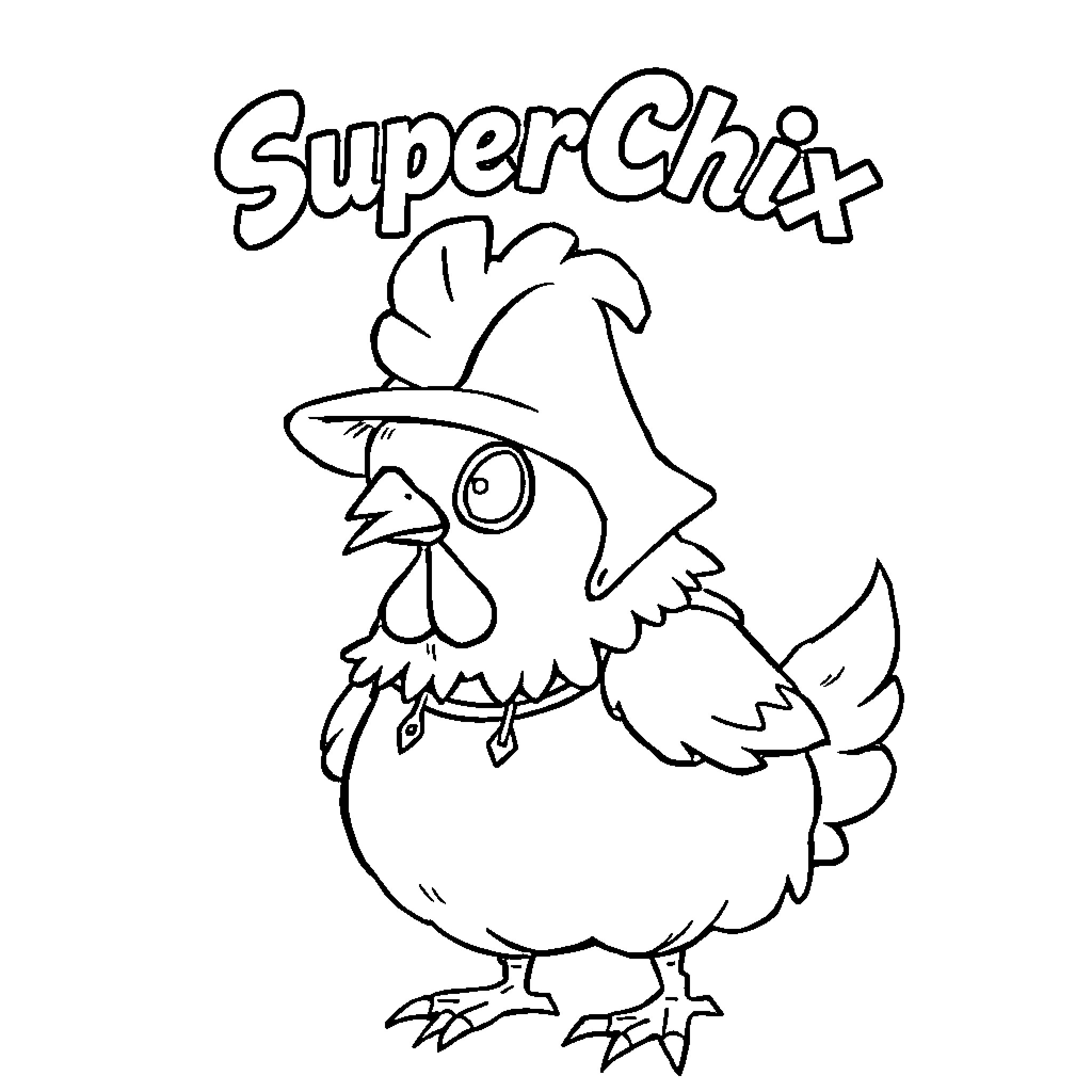 Chicken character with super powers Coloring Page (free black-and-white line drawing printable PDF for all, from beginners to advanced learners, including children, teens, adults, and seniors)