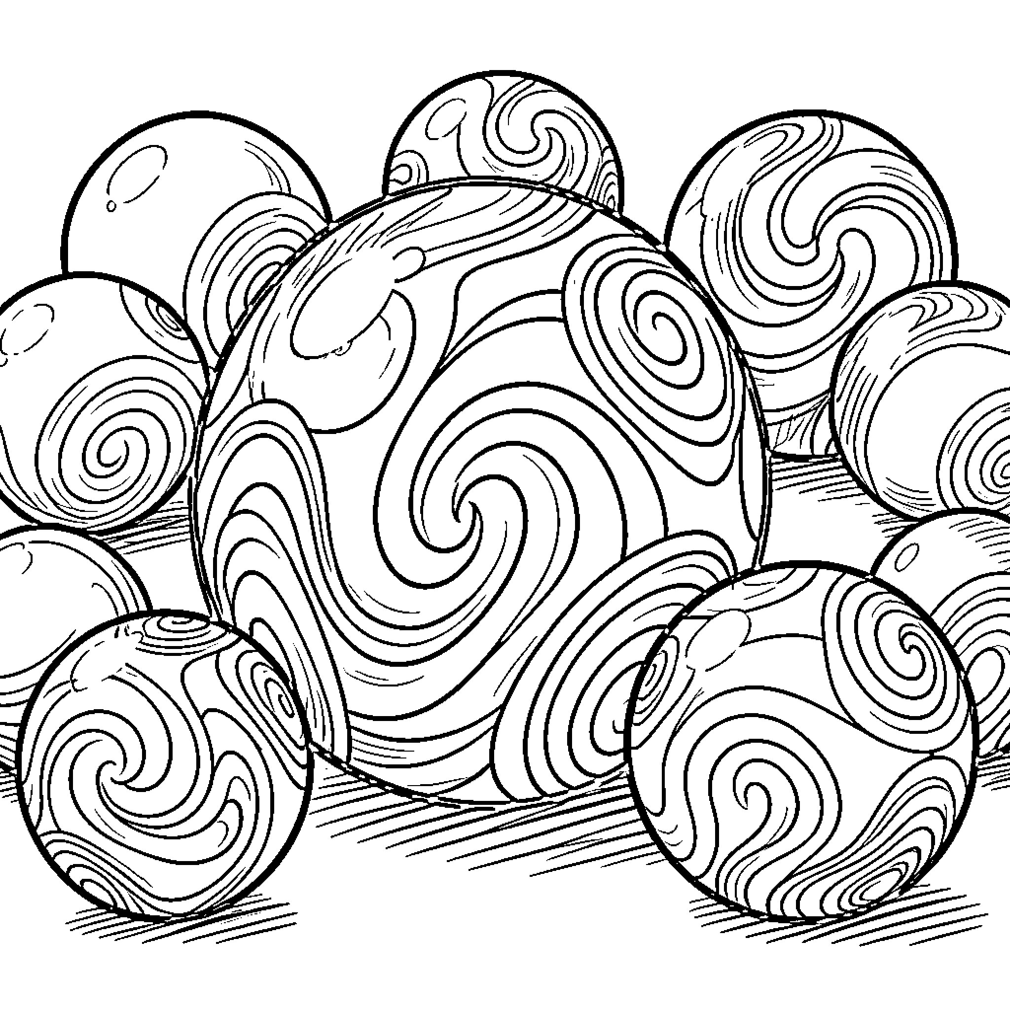 Marble Swirling Abstract Shapes Coloring Page (free black-and-white line drawing printable PDF for all, from beginners to advanced learners, including children, teens, adults, and seniors)