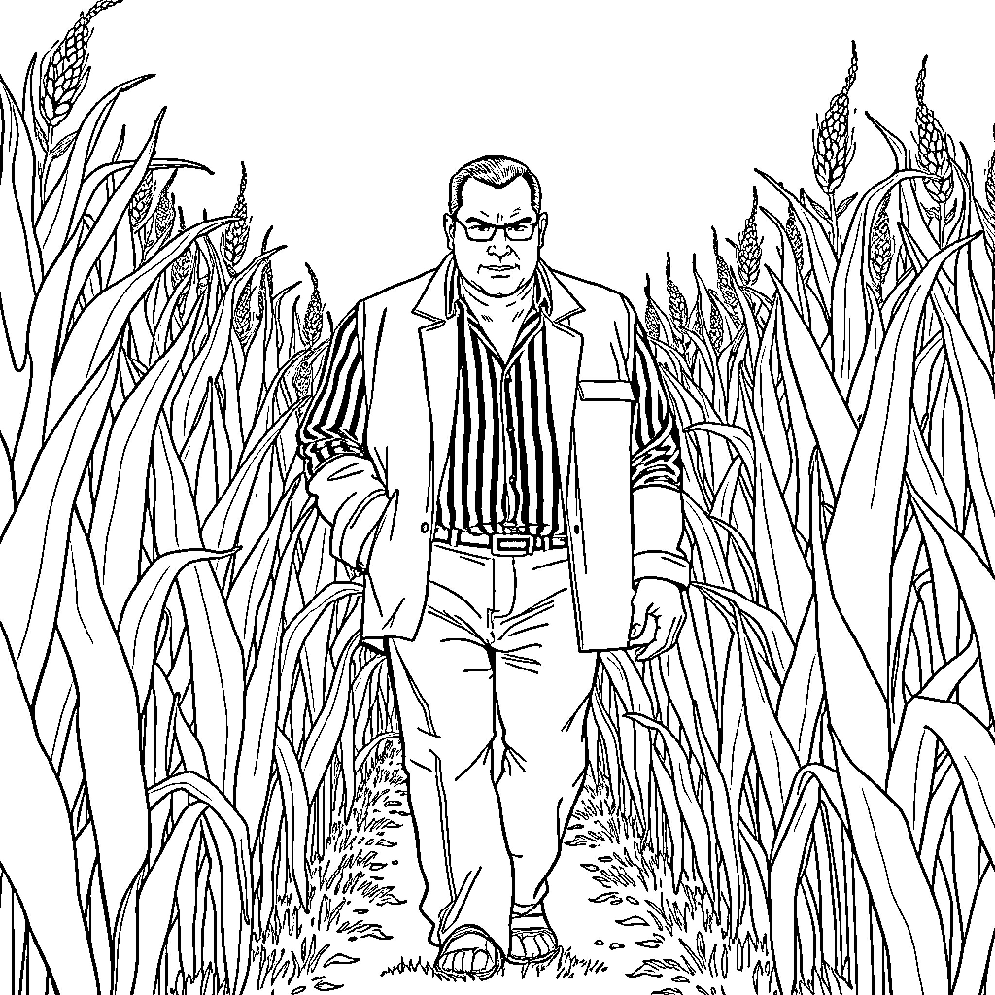 Tony Soprano's Solitary Stroll Through the Tall Grass Coloring Page (free black-and-white line drawing printable PDF for all, from beginners to advanced learners, including children, teens, adults, and seniors)