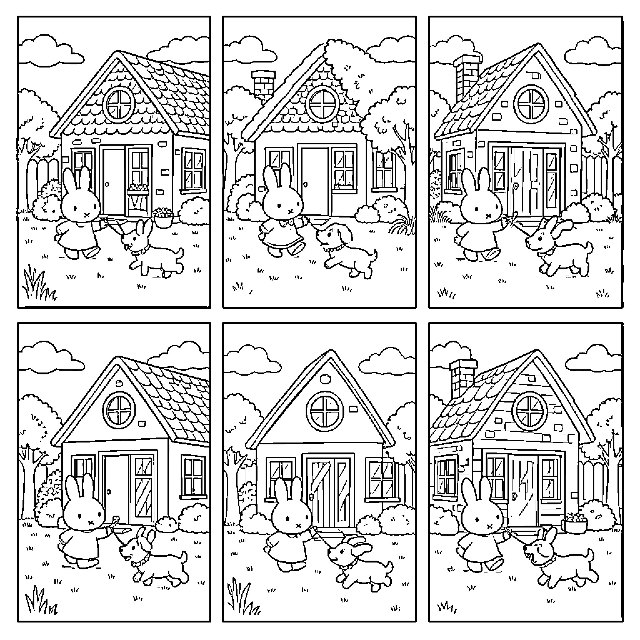 Miffy's Charming Cottage Adventures Coloring Page (free black-and-white line drawing printable PDF for all, from beginners to advanced learners, including children, teens, adults, and seniors)