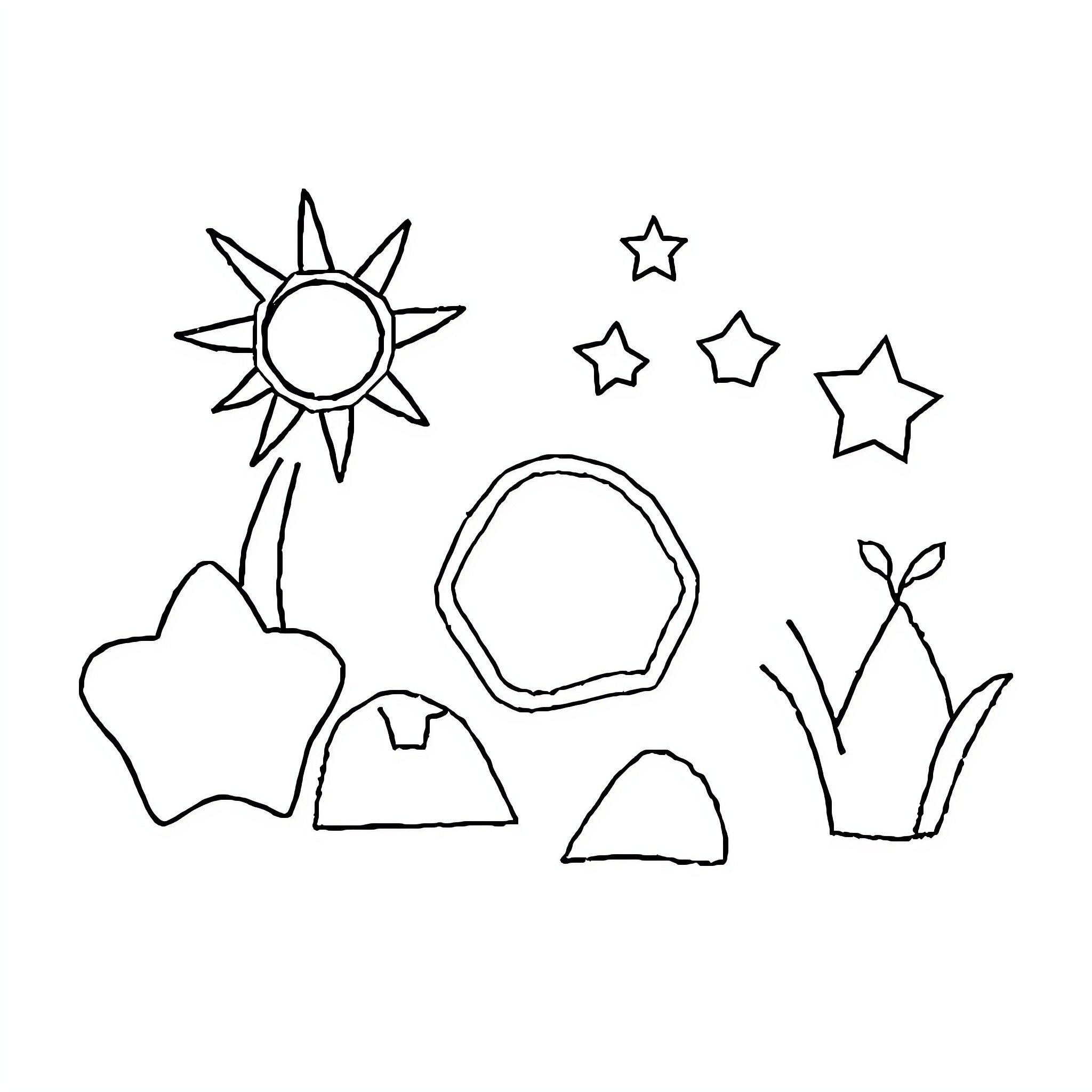 Shape Figures in Minimalist Design Coloring Page (free black-and-white line drawing printable PDF for all, from beginners to advanced learners, including children, teens, adults, and seniors)