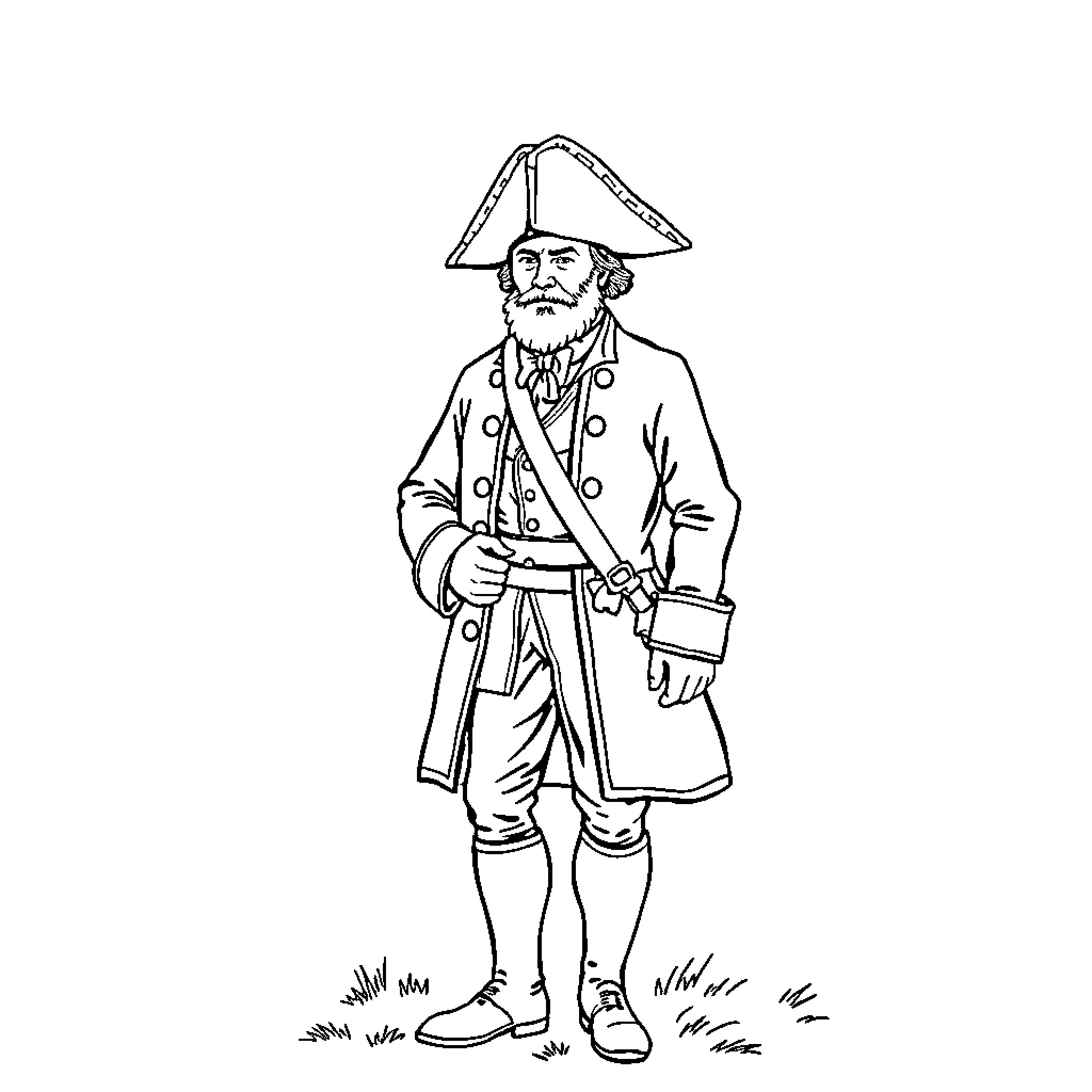 Saskatchewan Gentleman in Historical Attire Coloring Page (free black-and-white line drawing printable PDF for all, from beginners to advanced learners, including children, teens, adults, and seniors)