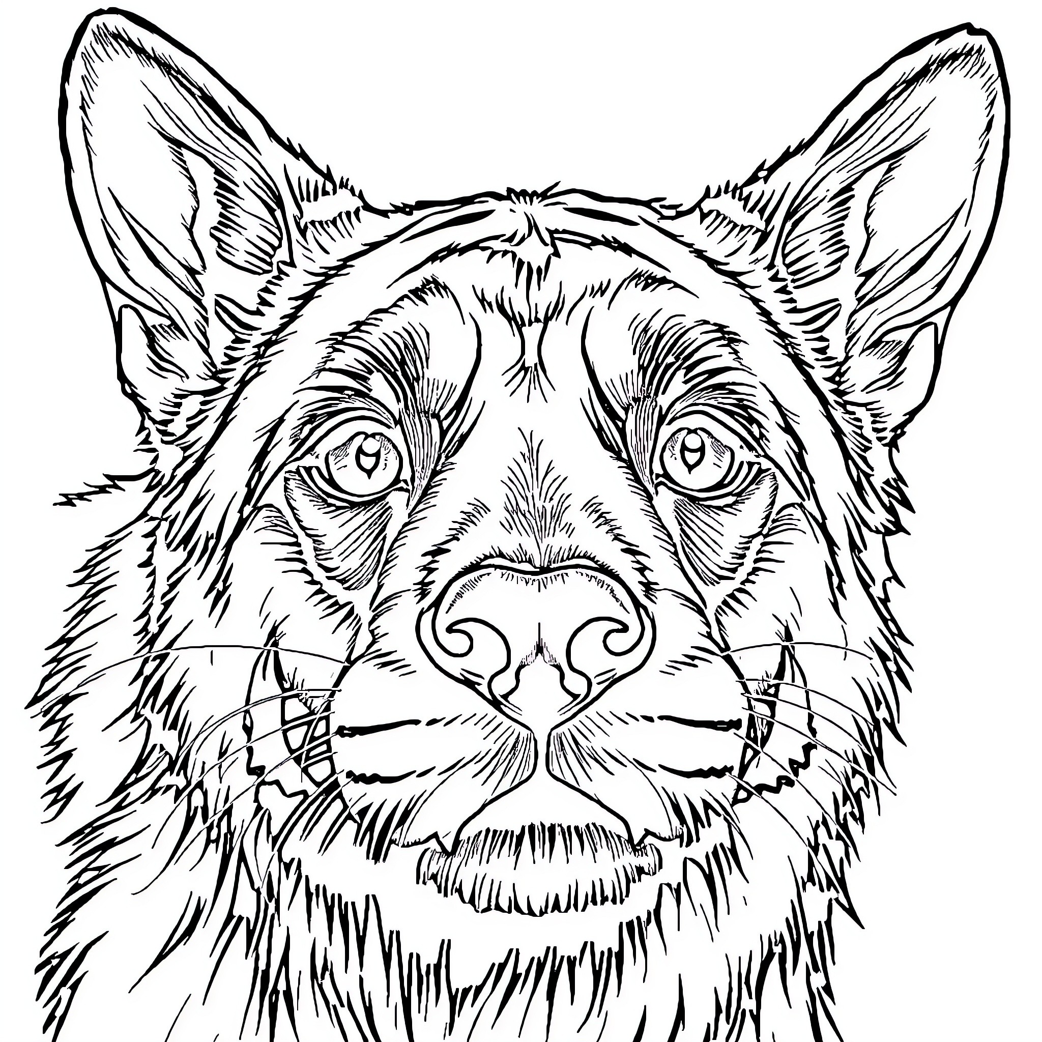 Eye-catching portrait of a fierce-looking wolf Coloring Page (free black-and-white line drawing printable PDF for all, from beginners to advanced learners, including children, teens, adults, and seniors)