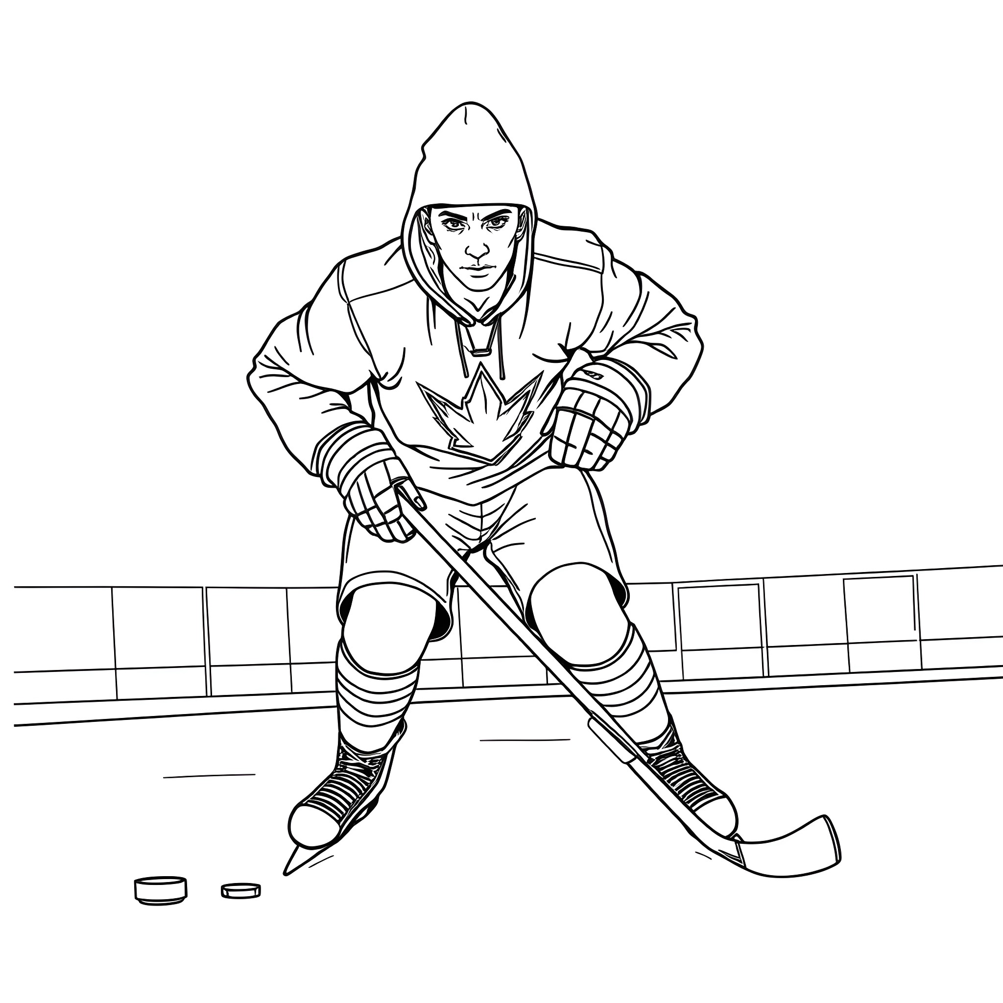 Eminem playing ice hockey on the rink Coloring Page (free black-and-white line drawing printable PDF for all, from beginners to advanced learners, including children, teens, adults, and seniors)