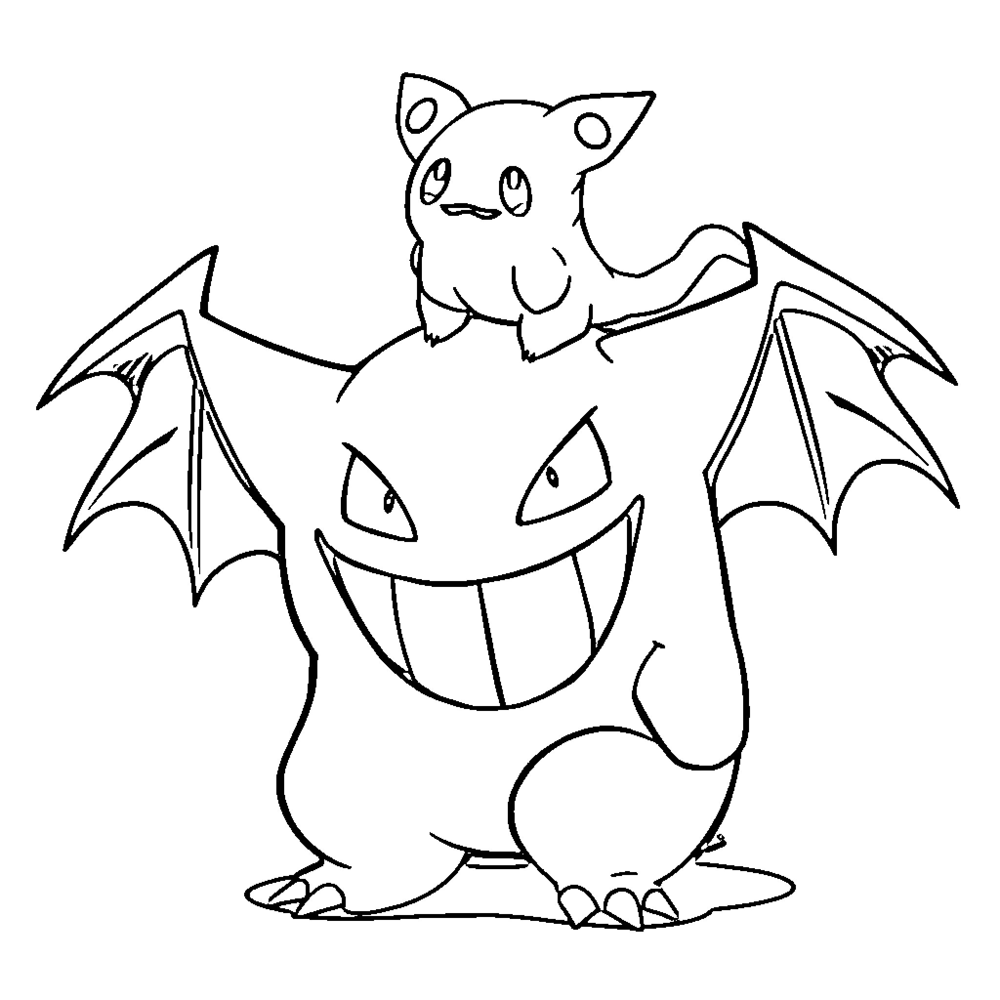 Gengar showing its playful side Coloring Page (free black-and-white line drawing printable PDF for all, from beginners to advanced learners, including children, teens, adults, and seniors)
