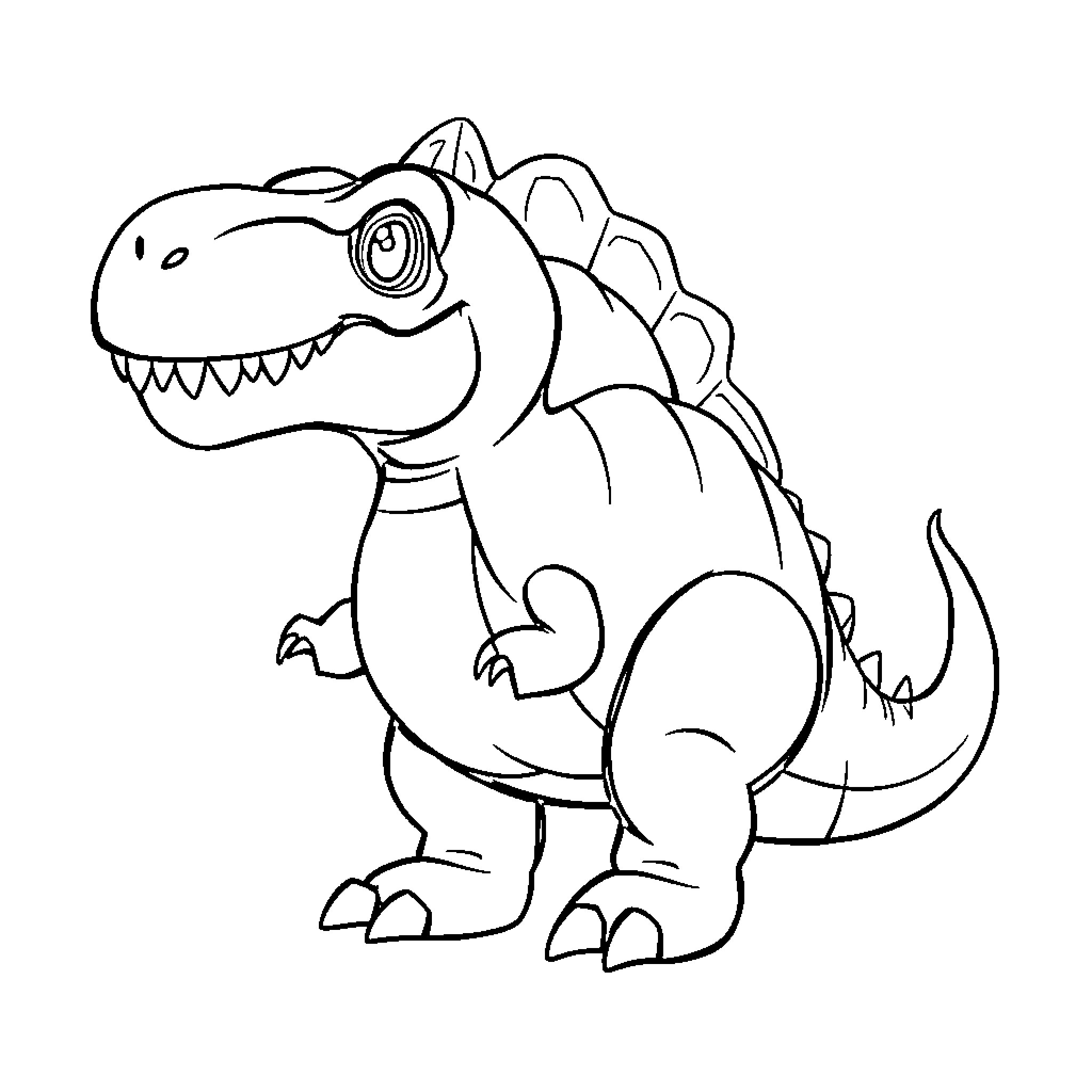 Pumpkin-shaped Dinosaur in Playful Pose Coloring Page (free black-and-white line drawing printable PDF for all, from beginners to advanced learners, including children, teens, adults, and seniors)