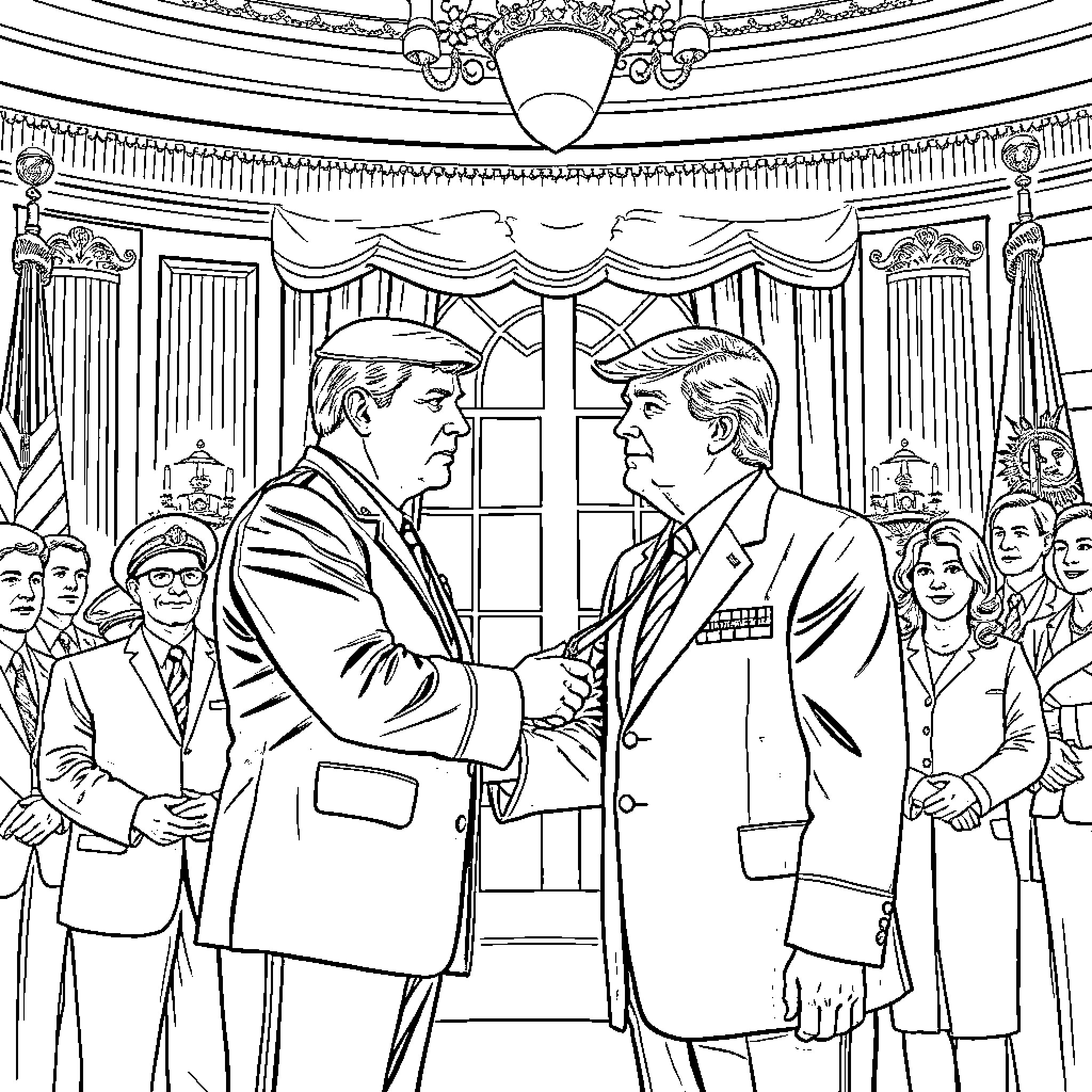 Medal of Honor Awarded for Heroic Actions Coloring Page (free black-and-white line drawing printable PDF for all, from beginners to advanced learners, including children, teens, adults, and seniors)