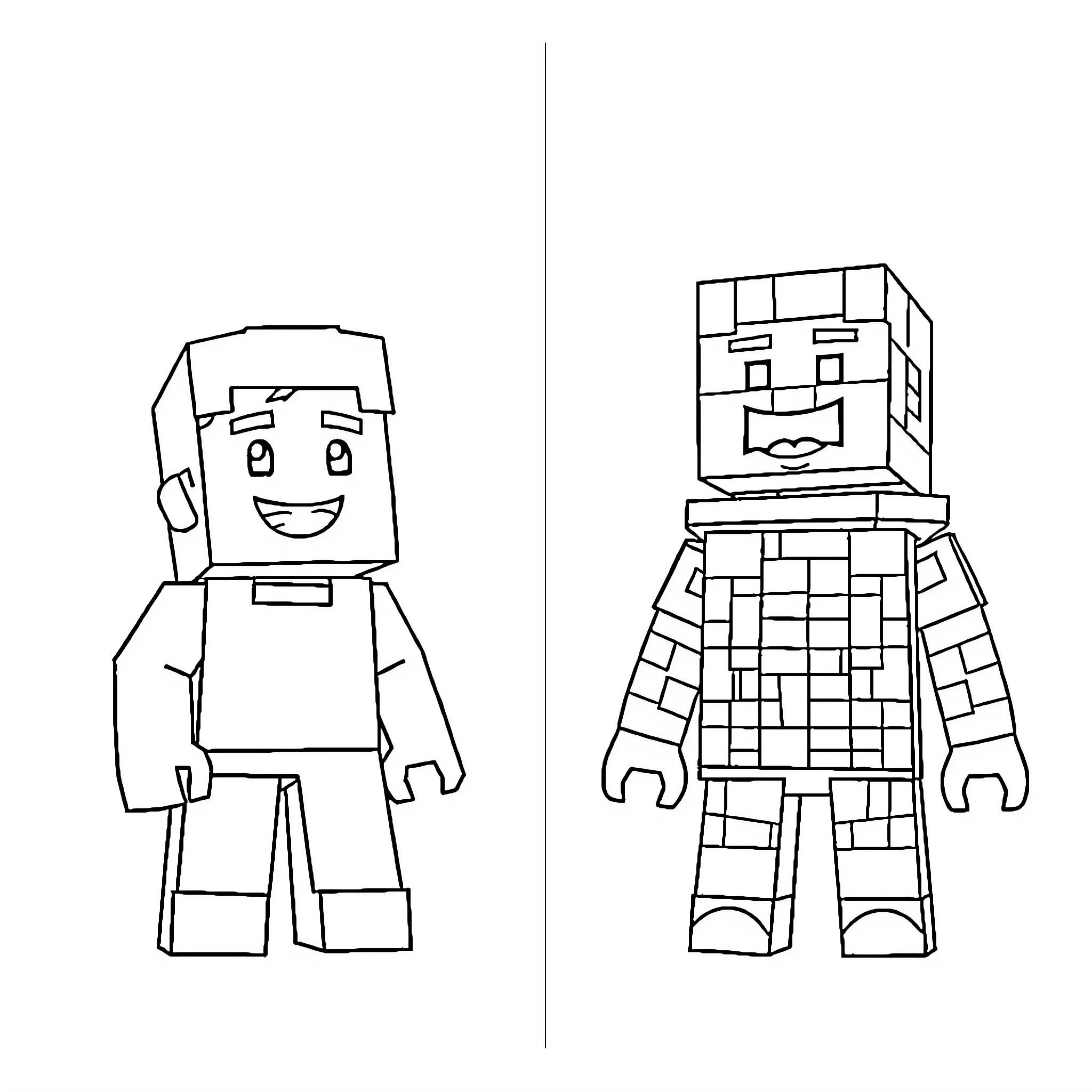 Steve's Blocky Adventure Coloring Page (free black-and-white line drawing printable PDF for all, from beginners to advanced learners, including children, teens, adults, and seniors)