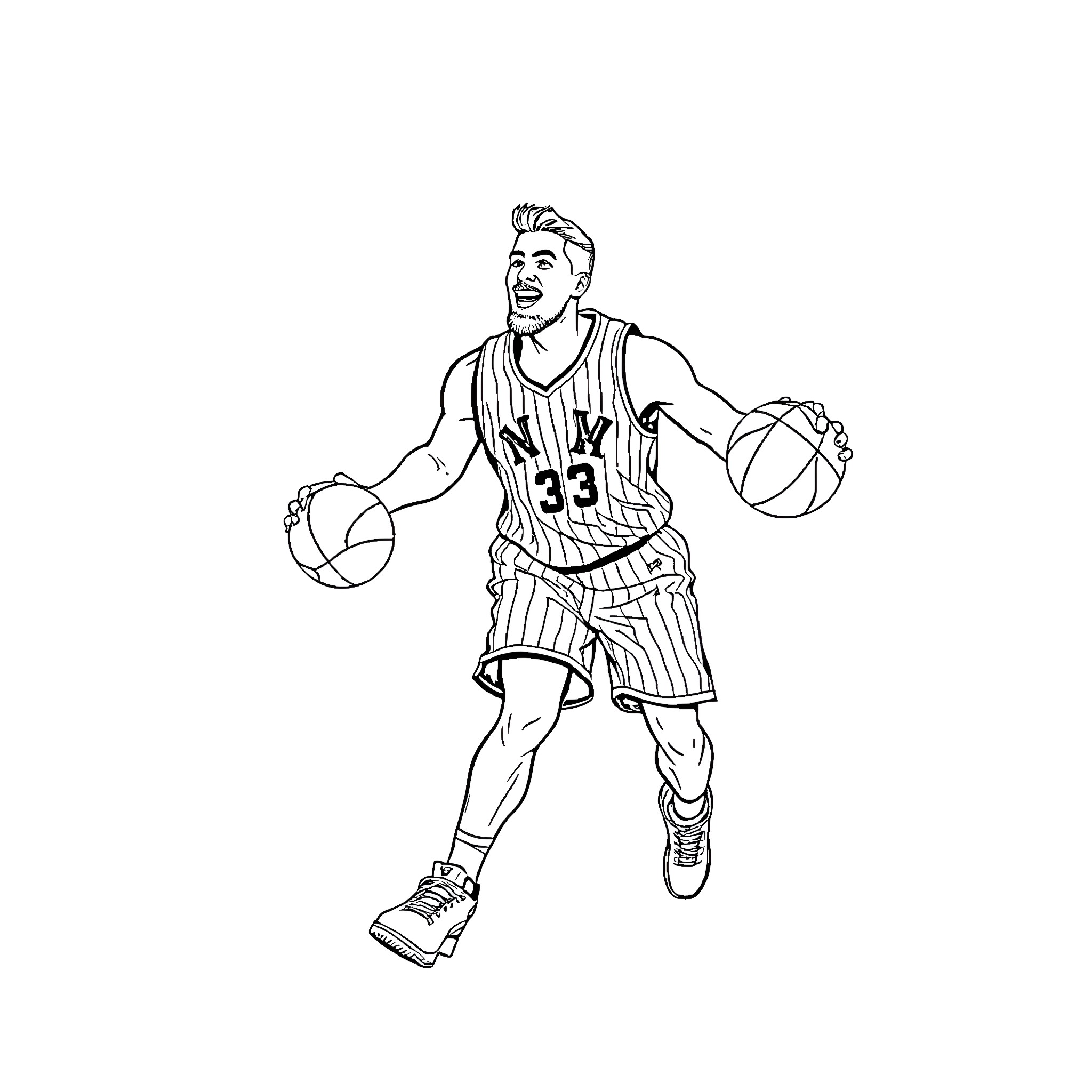 Bellinger basketball player in action pose Coloring Page (free black-and-white line drawing printable PDF for all, from beginners to advanced learners, including children, teens, adults, and seniors)