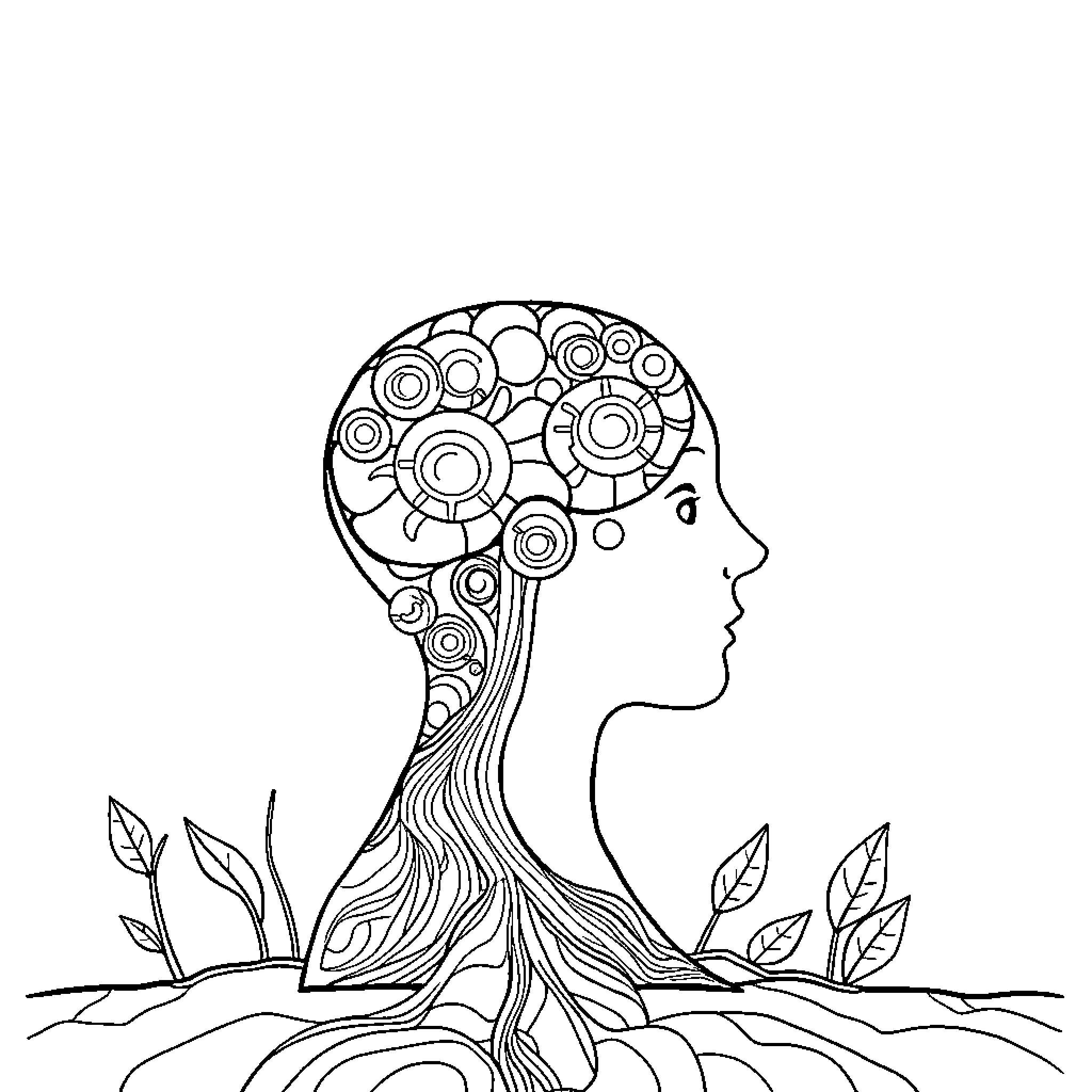 Mindset Rooted in Nature's Harmony Coloring Page (free black-and-white line drawing printable PDF for all, from beginners to advanced learners, including children, teens, adults, and seniors)