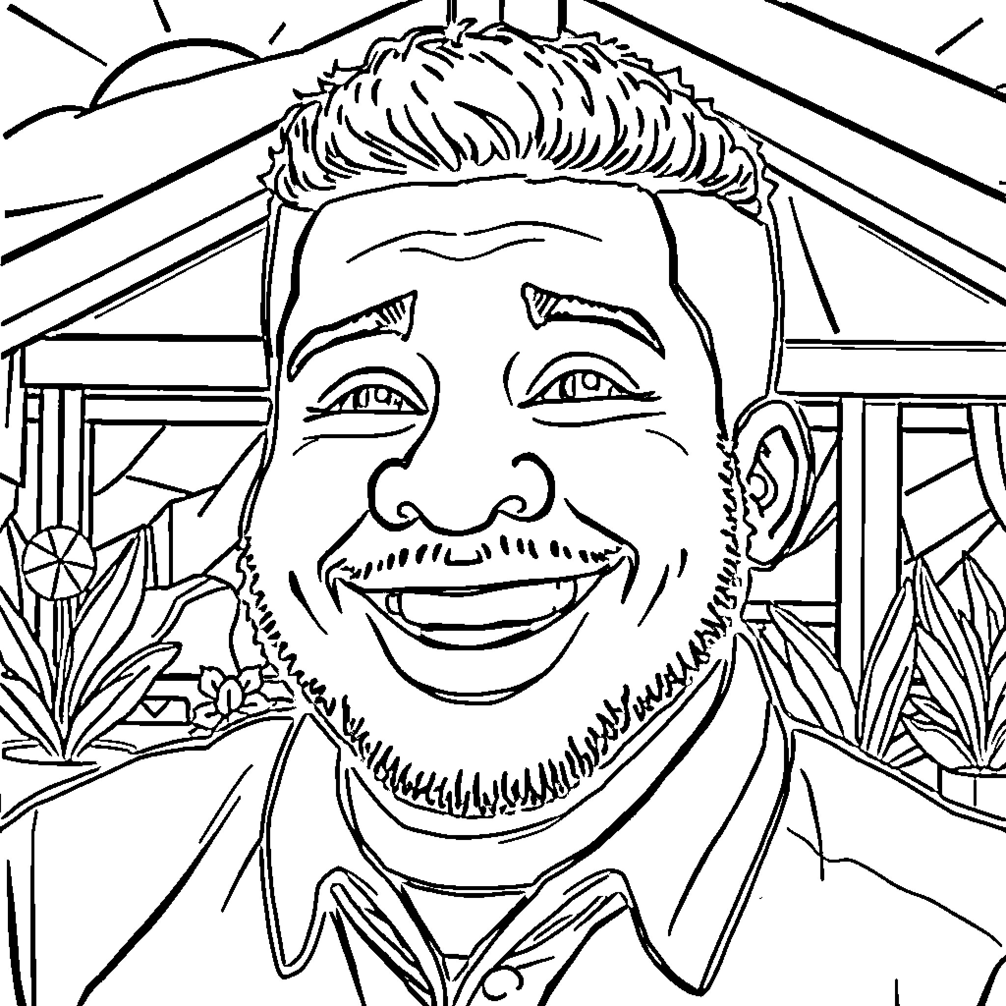Harvey Price enjoying a sunny day outdoors Coloring Page (free black-and-white line drawing printable PDF for all, from beginners to advanced learners, including children, teens, adults, and seniors)