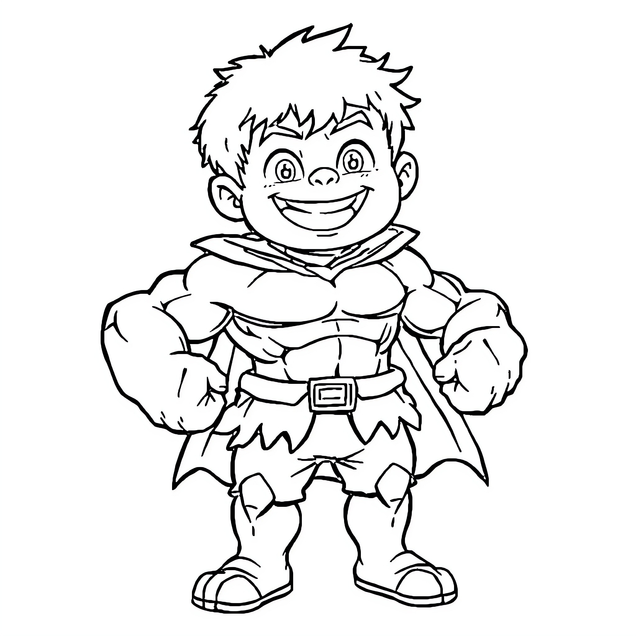 Hulk character in action pose with muscular body Coloring Page (free black-and-white line drawing printable PDF for all, from beginners to advanced learners, including children, teens, adults, and seniors)