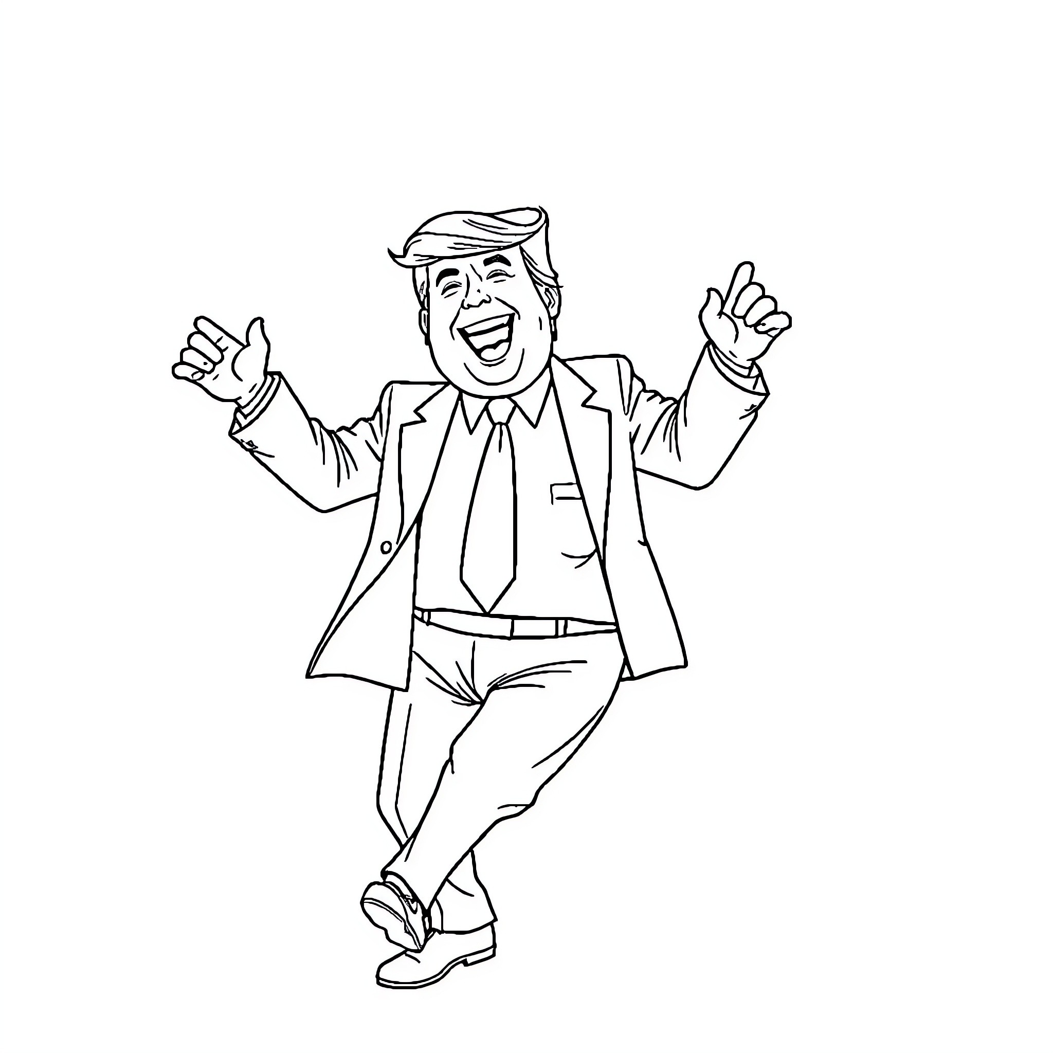Donald Trump Celebrating Enthusiastically Coloring Page (free black-and-white line drawing printable PDF for all, from beginners to advanced learners, including children, teens, adults, and seniors)