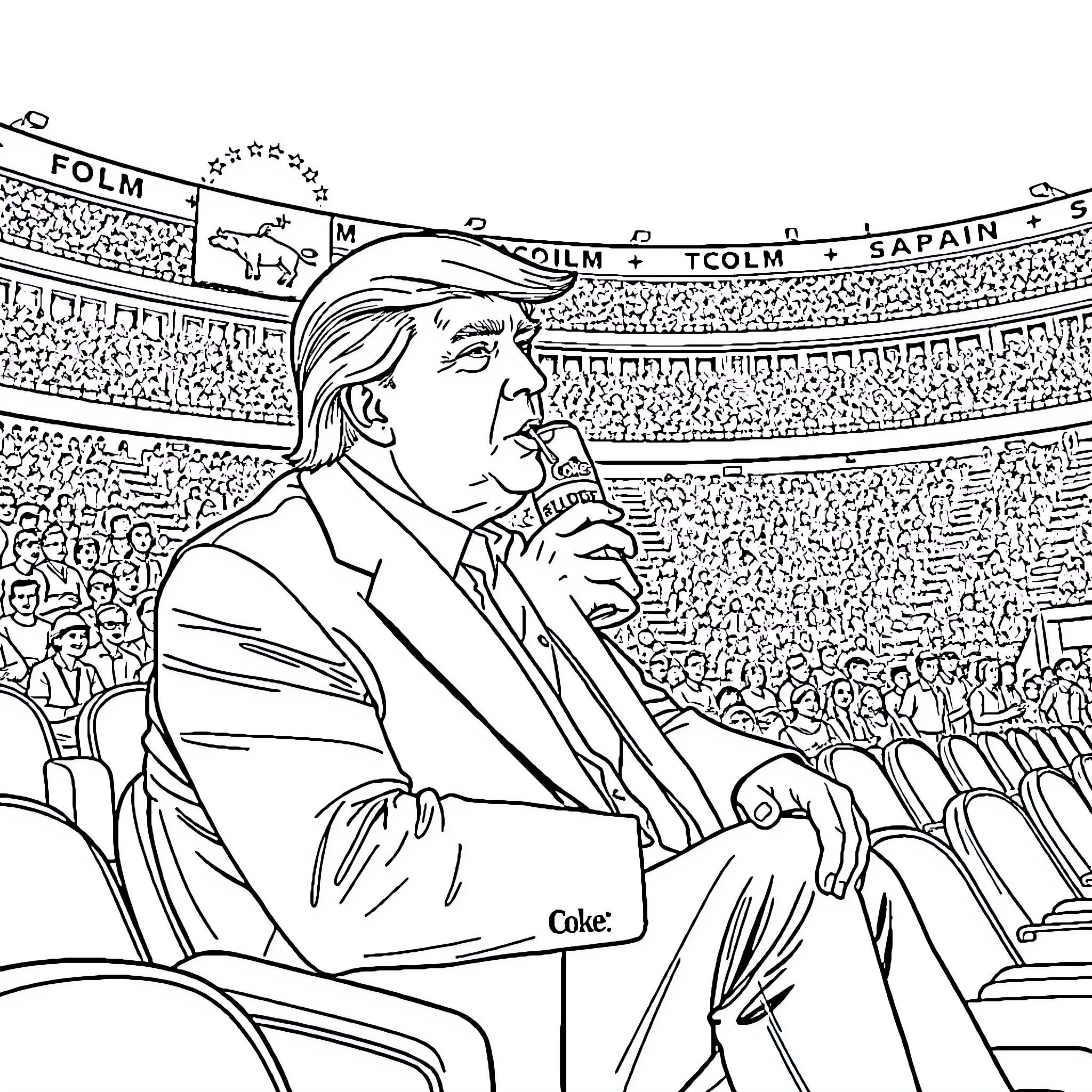 Trump addressing a crowd at a political event Coloring Page (free black-and-white line drawing printable PDF for all, from beginners to advanced learners, including children, teens, adults, and seniors)