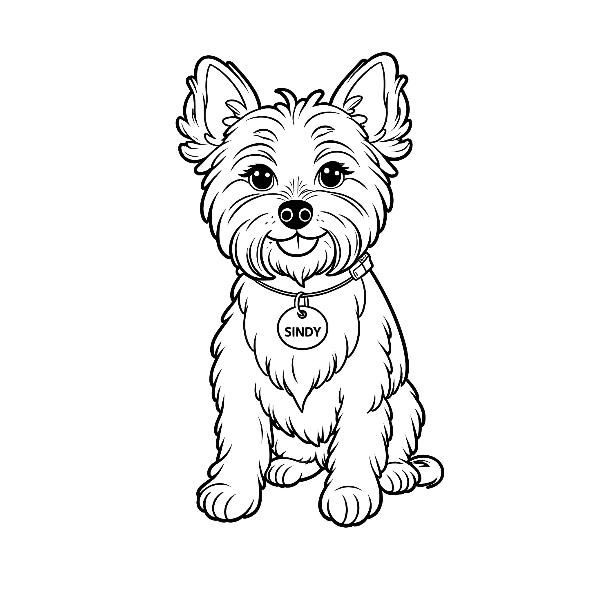 Yorkie puppy with a friendly expression Coloring Page (free black-and-white line drawing printable PDF for all, from beginners to advanced learners, including children, teens, adults, and seniors)