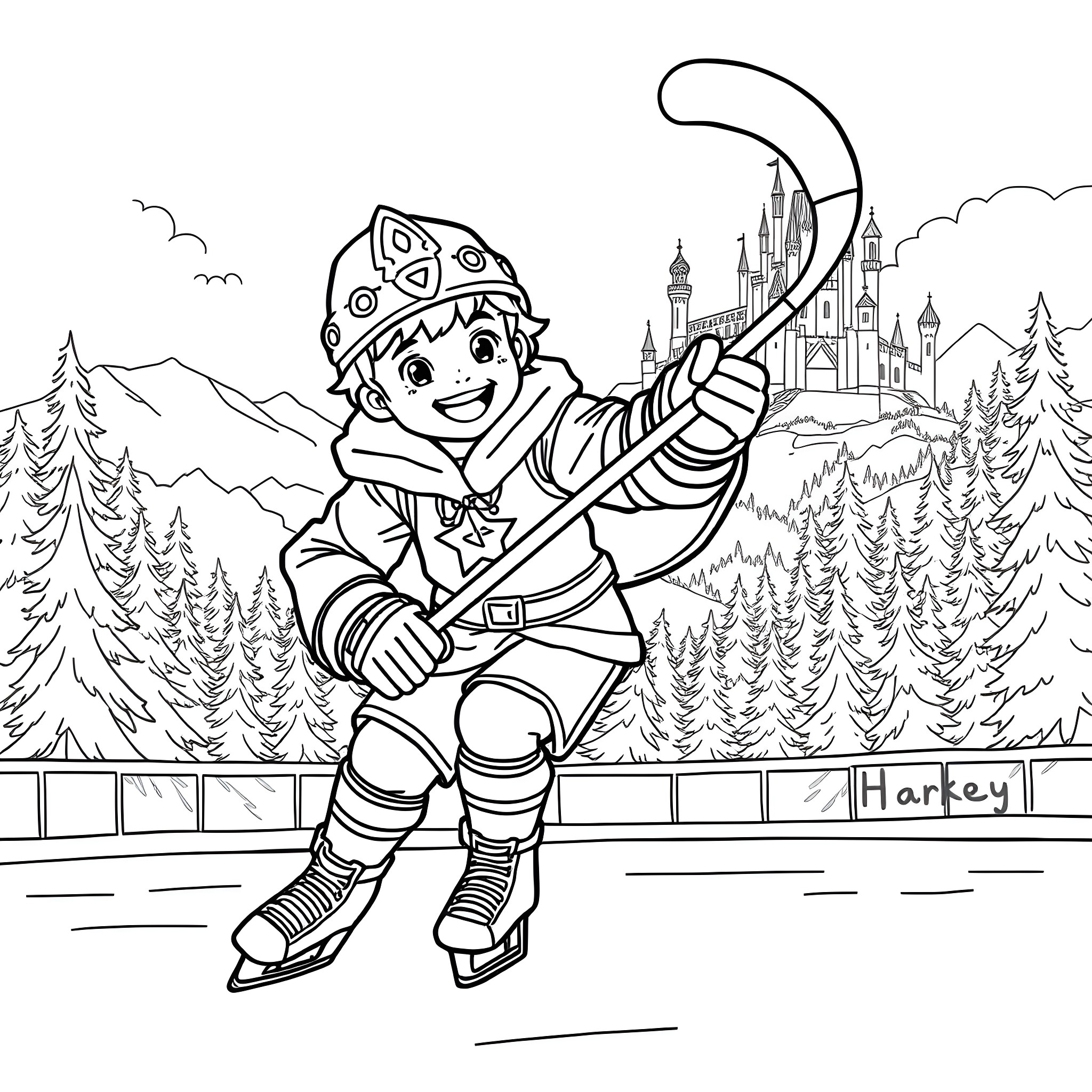 Prince Harley's Outdoor Adventure Coloring Page (free black-and-white line drawing printable PDF for all, from beginners to advanced learners, including children, teens, adults, and seniors)