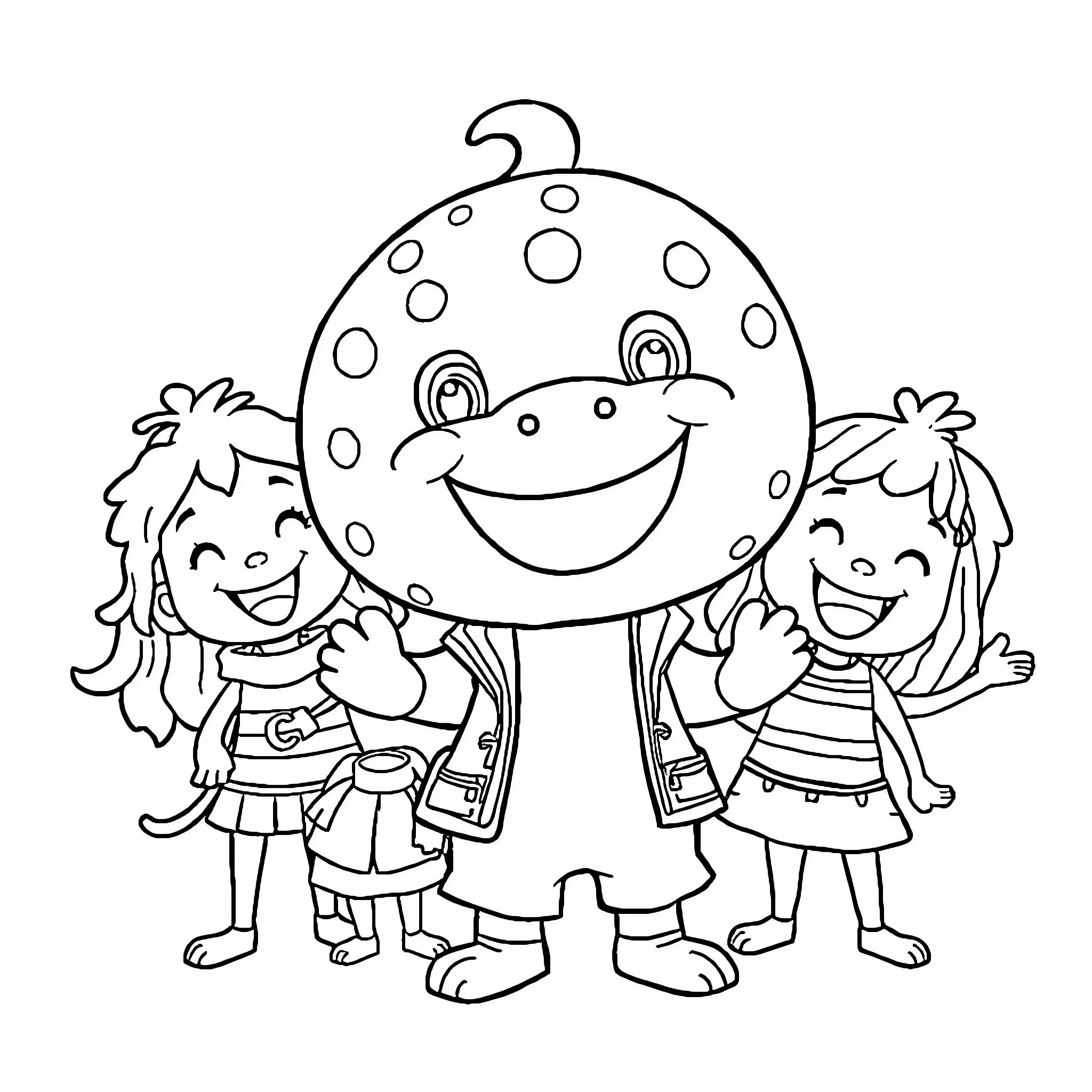 Labubu and friends in a fun and cheerful scene Coloring Page (free black-and-white line drawing printable PDF for all, from beginners to advanced learners, including children, teens, adults, and seniors)