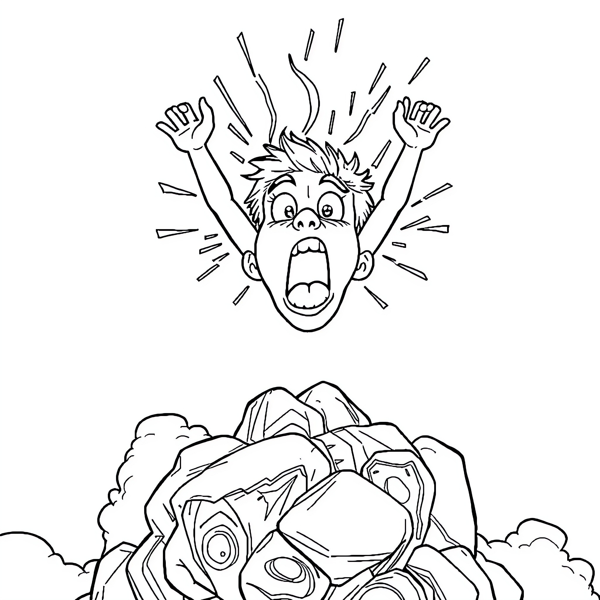 Wow! Animated character expressing shock and surprise Coloring Page (free black-and-white line drawing printable PDF for all, from beginners to advanced learners, including children, teens, adults, and seniors)