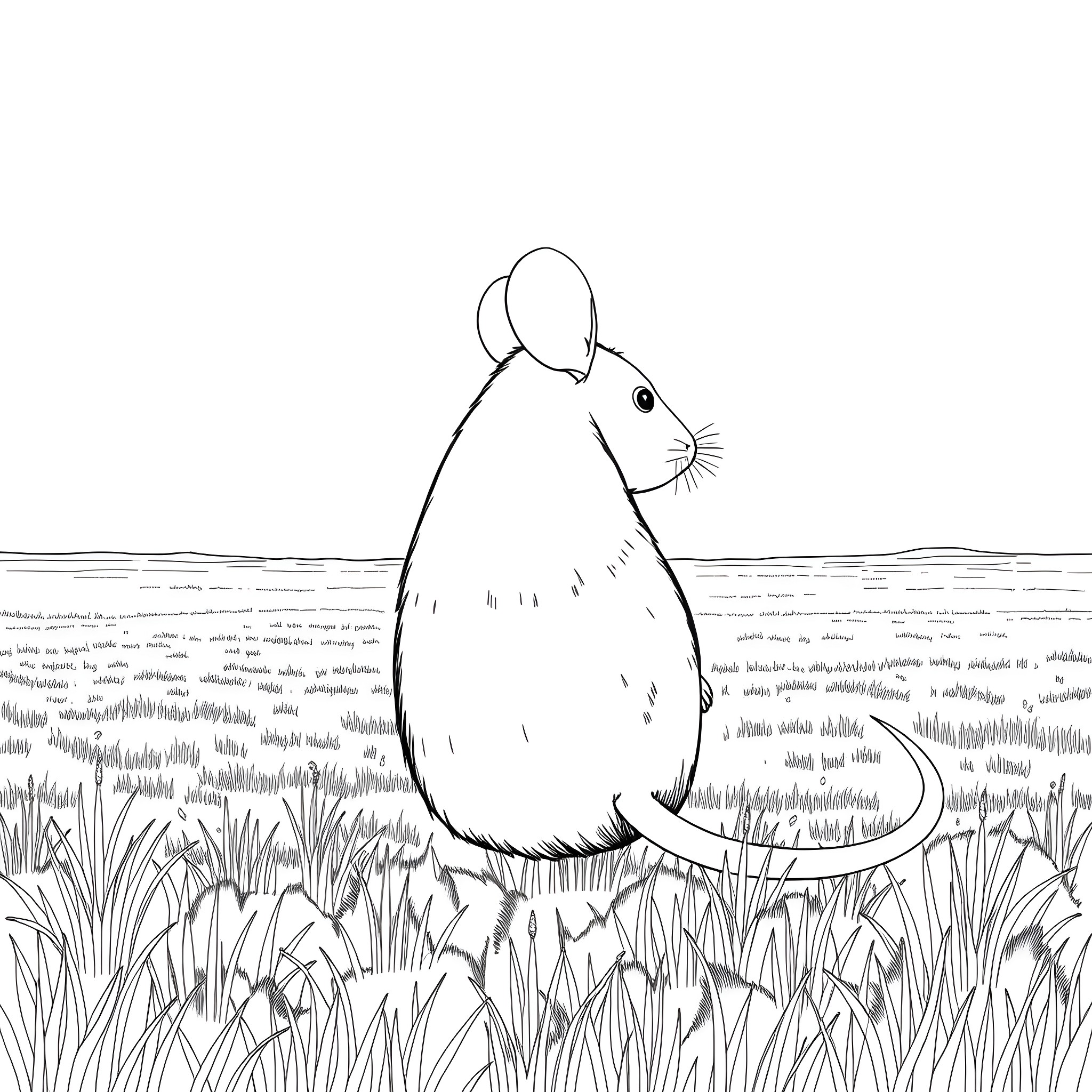 Mouse standing in tall grass Coloring Page (free black-and-white line drawing printable PDF for all, from beginners to advanced learners, including children, teens, adults, and seniors)