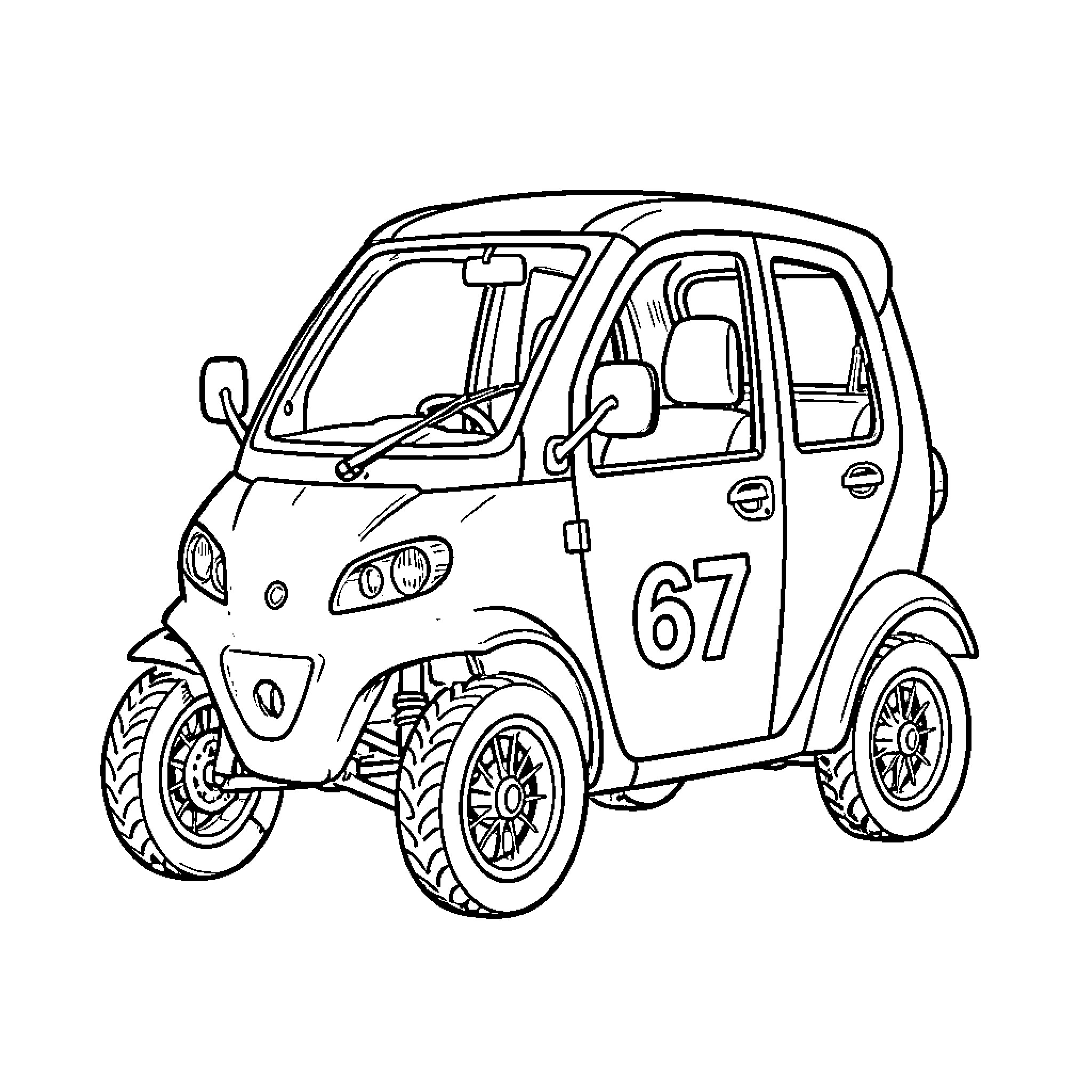 Four Wheeler racing with big tires Coloring Page (free black-and-white line drawing printable PDF for all, from beginners to advanced learners, including children, teens, adults, and seniors)