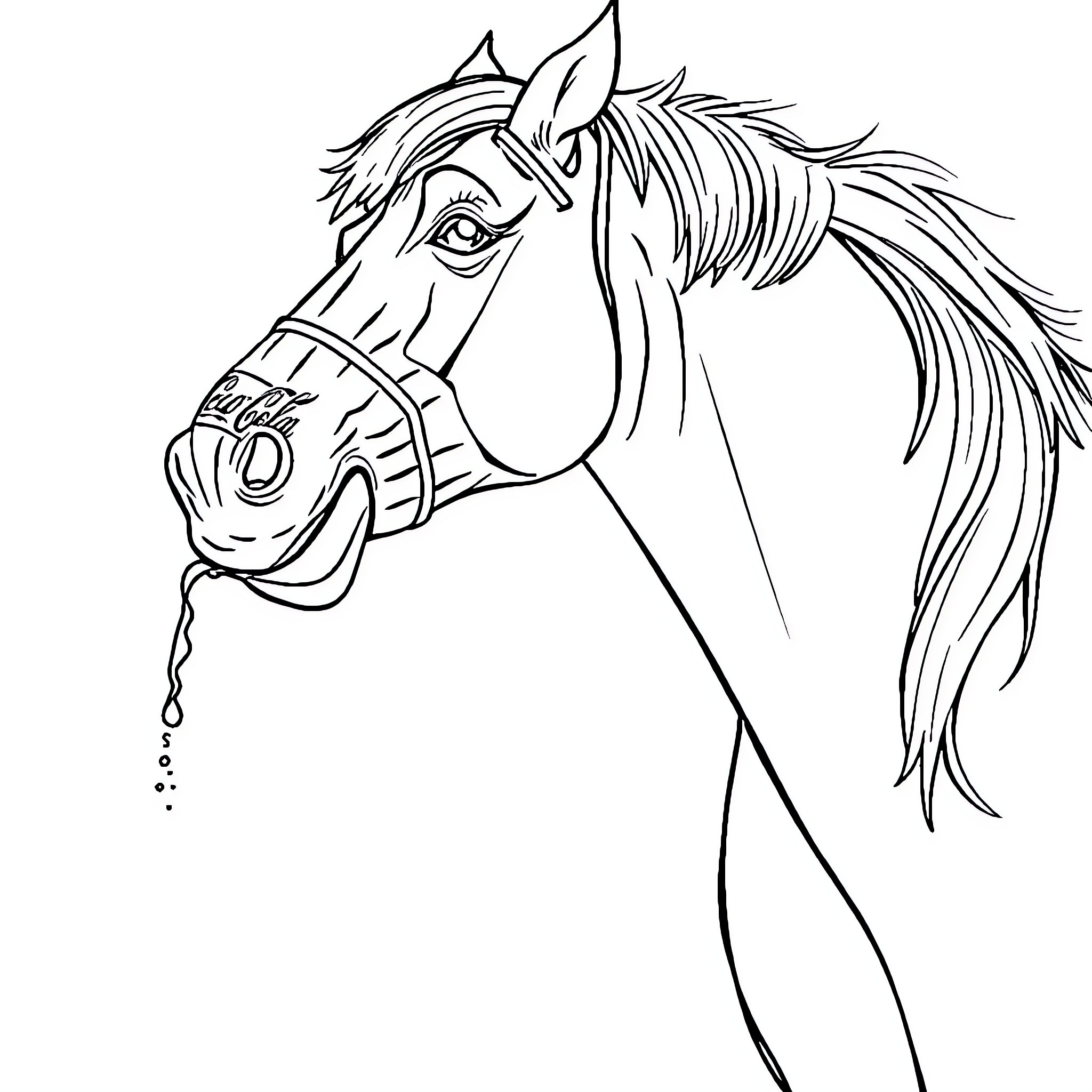 Horse with detailed bridle and mane Coloring Page (free black-and-white line drawing printable PDF for all, from beginners to advanced learners, including children, teens, adults, and seniors)