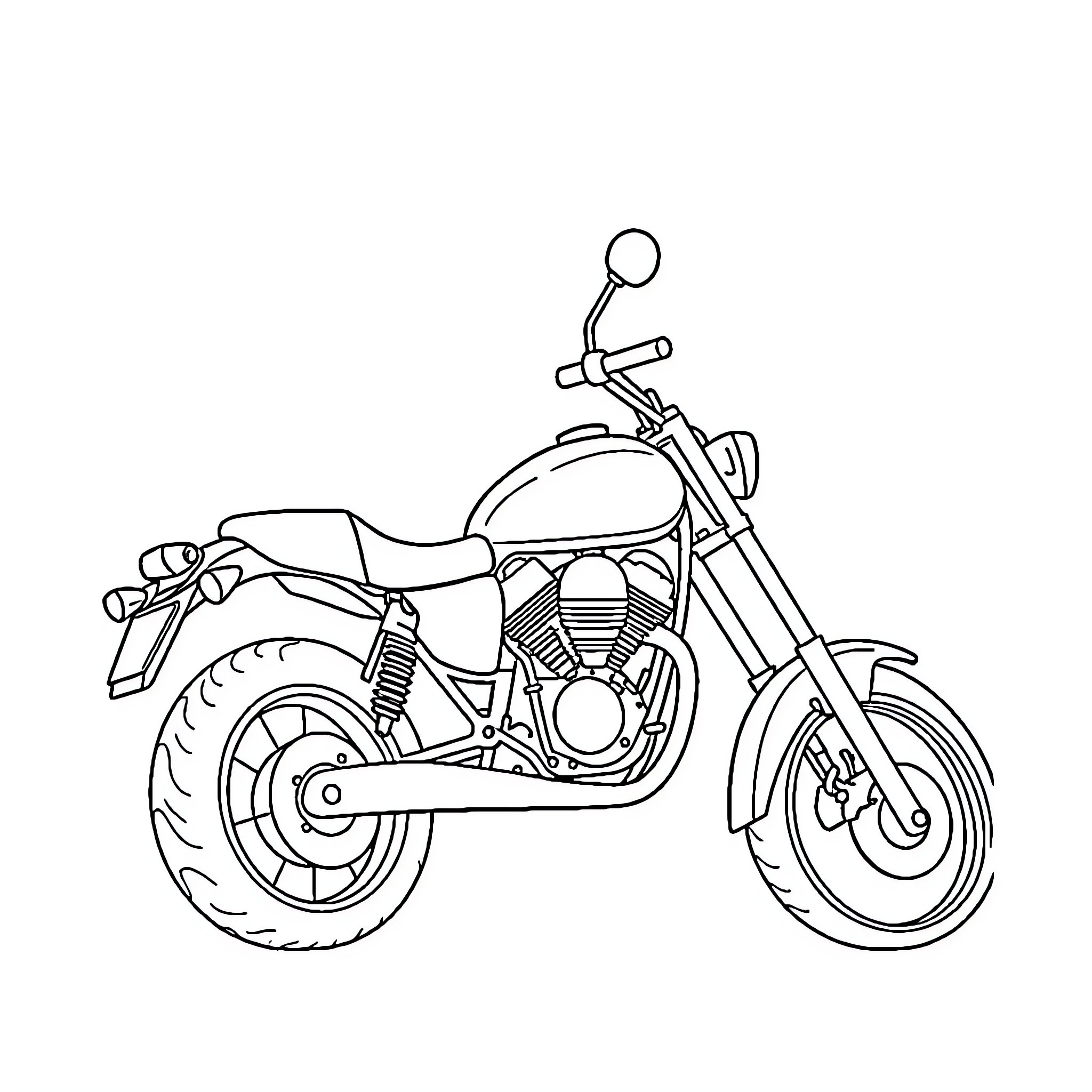 Motorcycle with Stylish Design Coloring Page (free black-and-white line drawing printable PDF for all, from beginners to advanced learners, including children, teens, adults, and seniors)