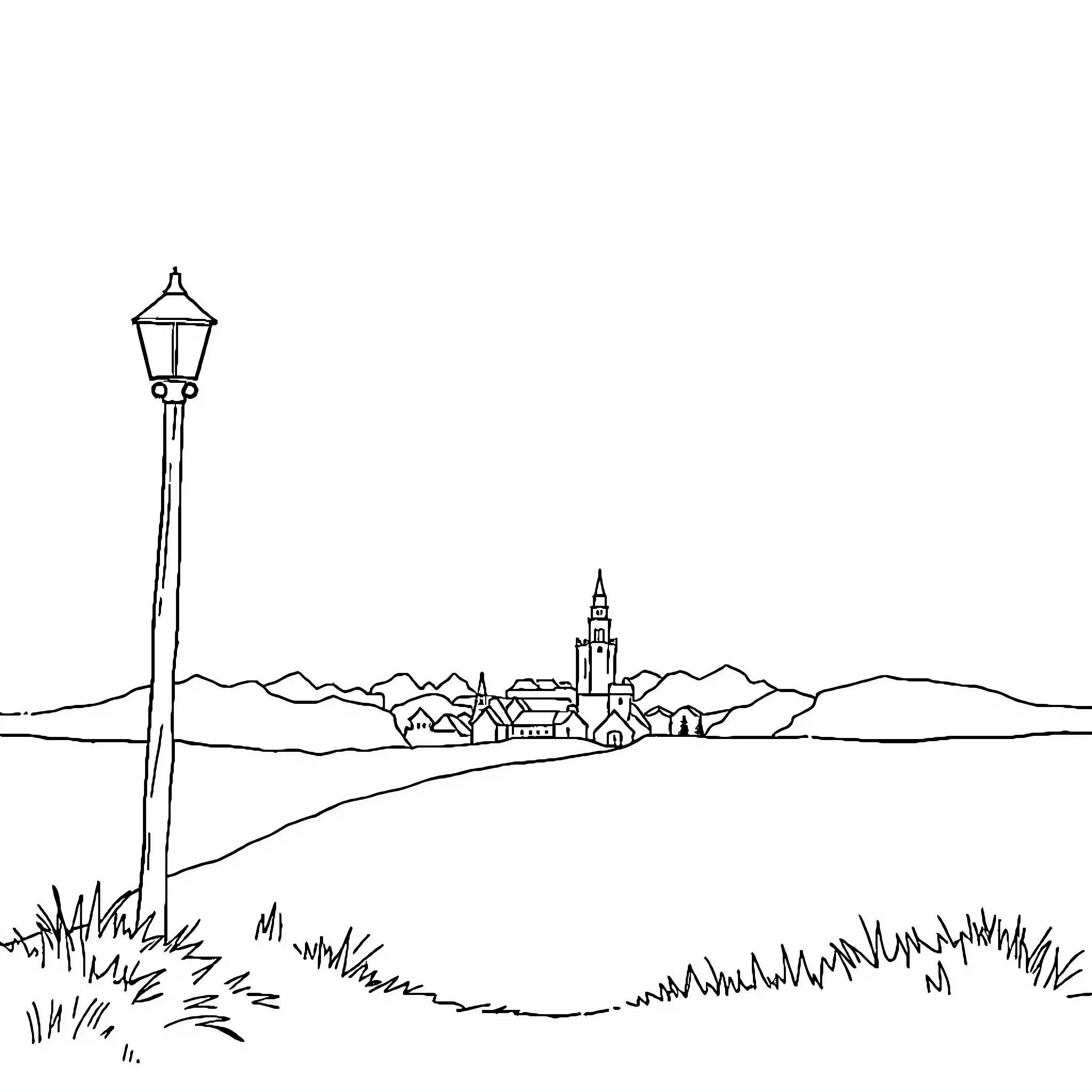 Fortnight in the Countryside Coloring Page (free black-and-white line drawing printable PDF for all, from beginners to advanced learners, including children, teens, adults, and seniors)