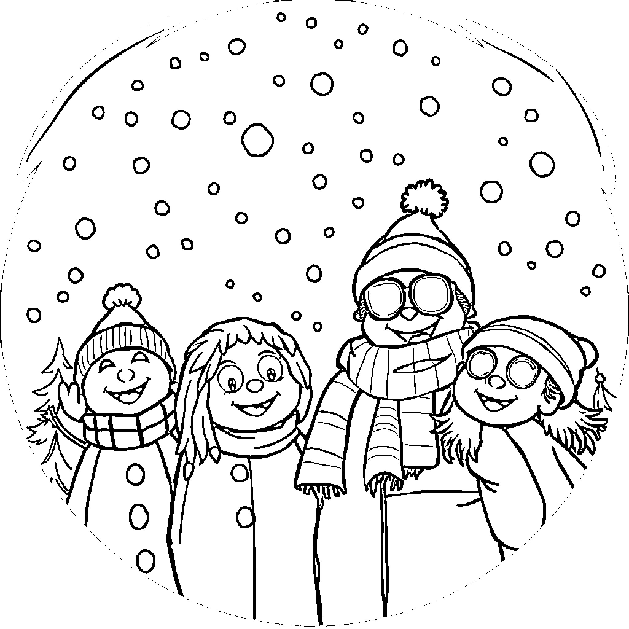 Pop Art Winter Wonderland Coloring Page (free black-and-white line drawing printable PDF for all, from beginners to advanced learners, including children, teens, adults, and seniors)