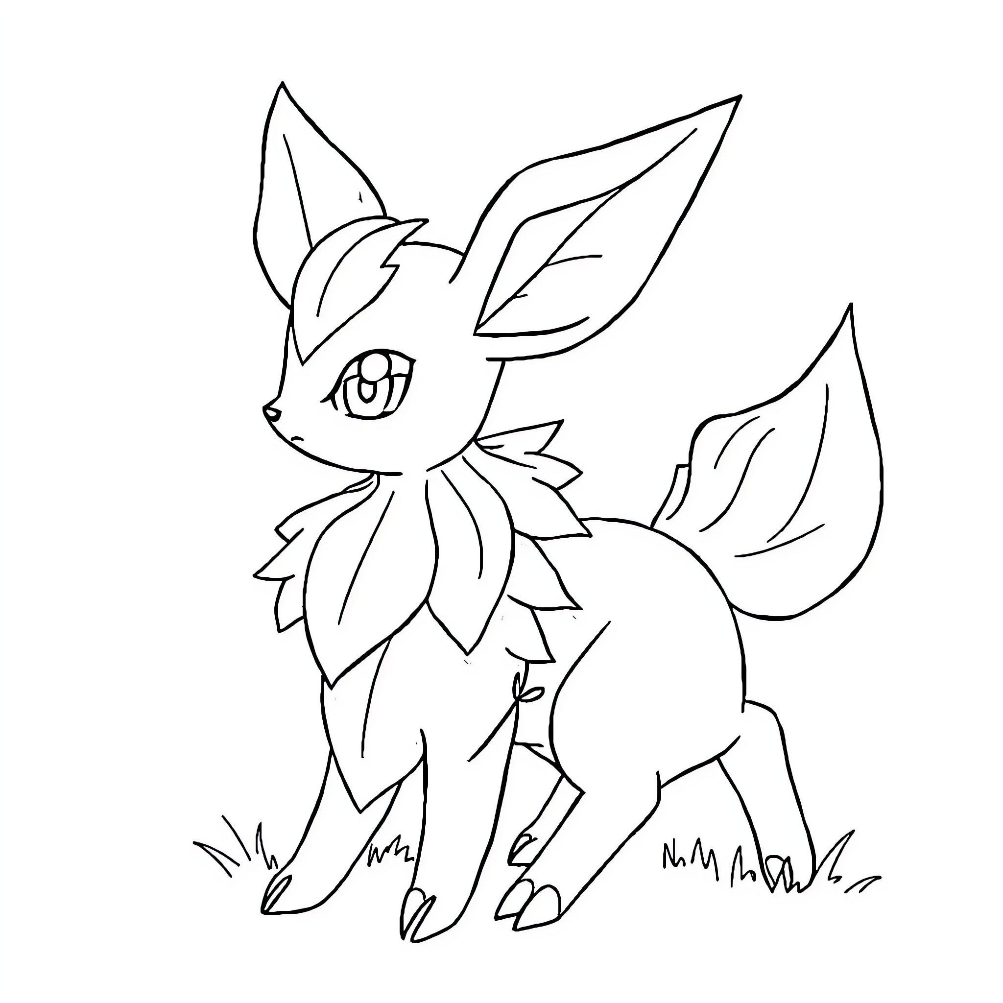 Leafeon exploring the wilderness Coloring Page (free black-and-white line drawing printable PDF for all, from beginners to advanced learners, including children, teens, adults, and seniors)