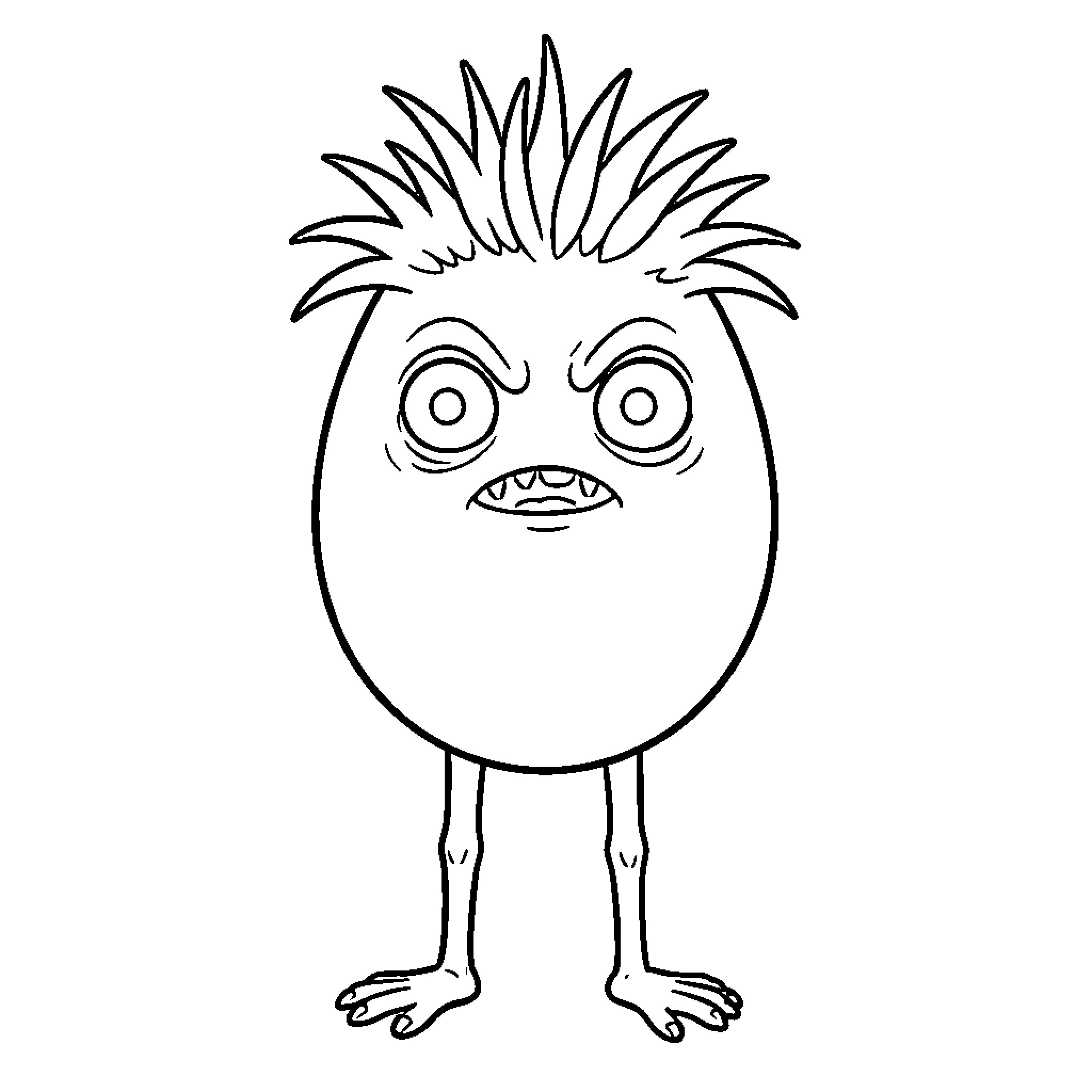 Egg with Expressive Creature Illustration Coloring Page (free black-and-white line drawing printable PDF for all, from beginners to advanced learners, including children, teens, adults, and seniors)