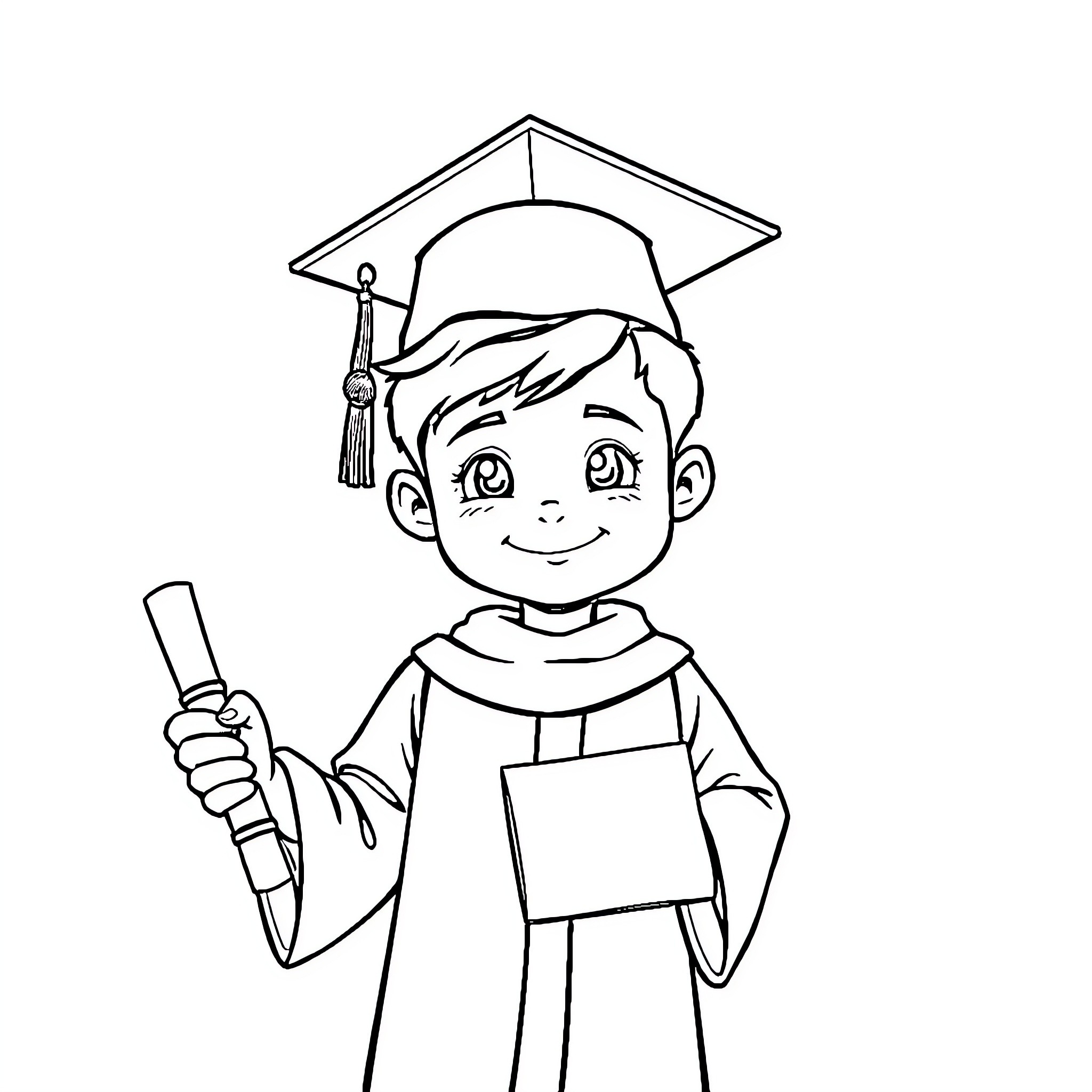 Lucien's Graduation Celebration Coloring Page (free black-and-white line drawing printable PDF for all, from beginners to advanced learners, including children, teens, adults, and seniors)