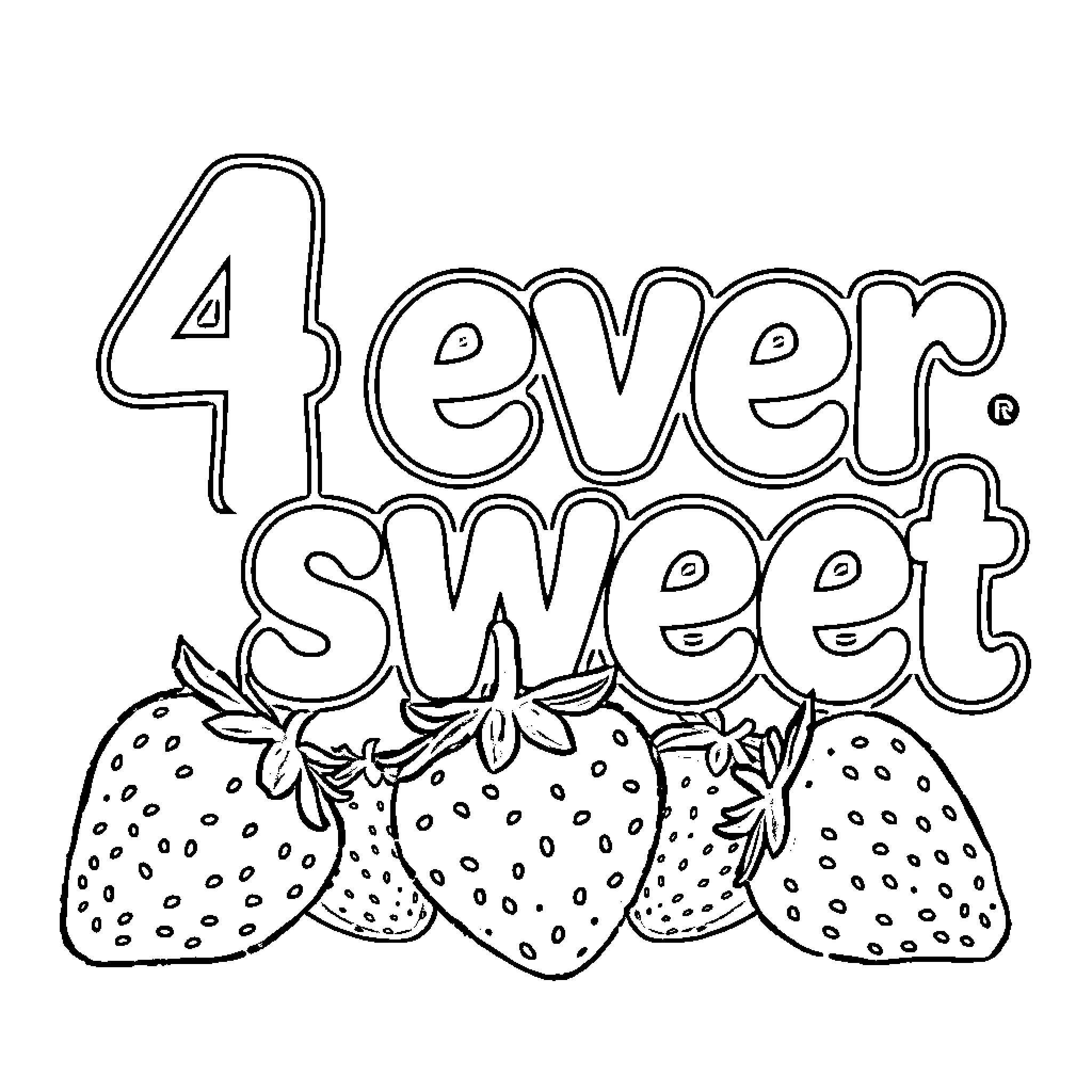 Strawberry sweet treats and lettering Coloring Page (free black-and-white line drawing printable PDF for all, from beginners to advanced learners, including children, teens, adults, and seniors)