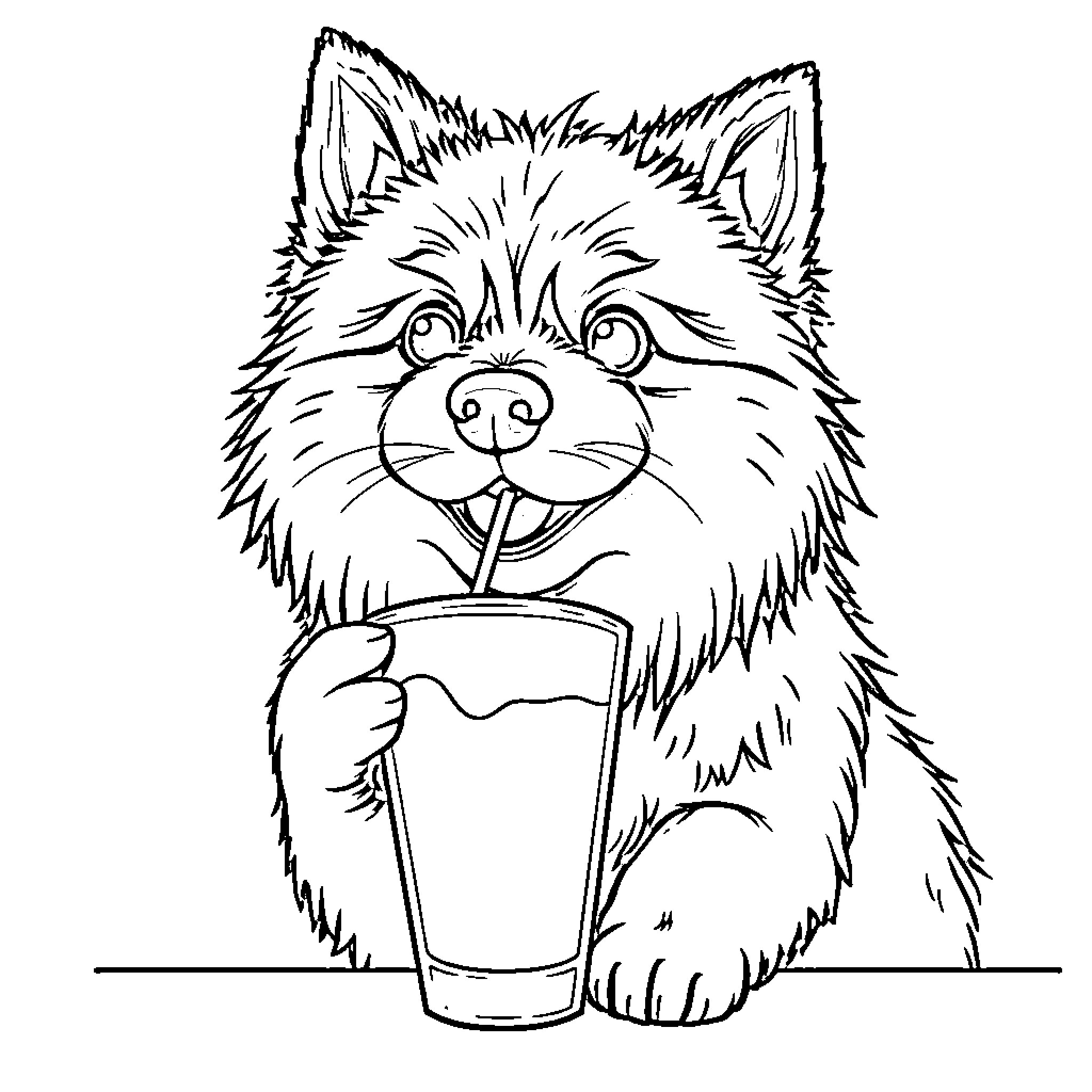 Dog enjoying a refreshing drink Coloring Page (free black-and-white line drawing printable PDF for all, from beginners to advanced learners, including children, teens, adults, and seniors)