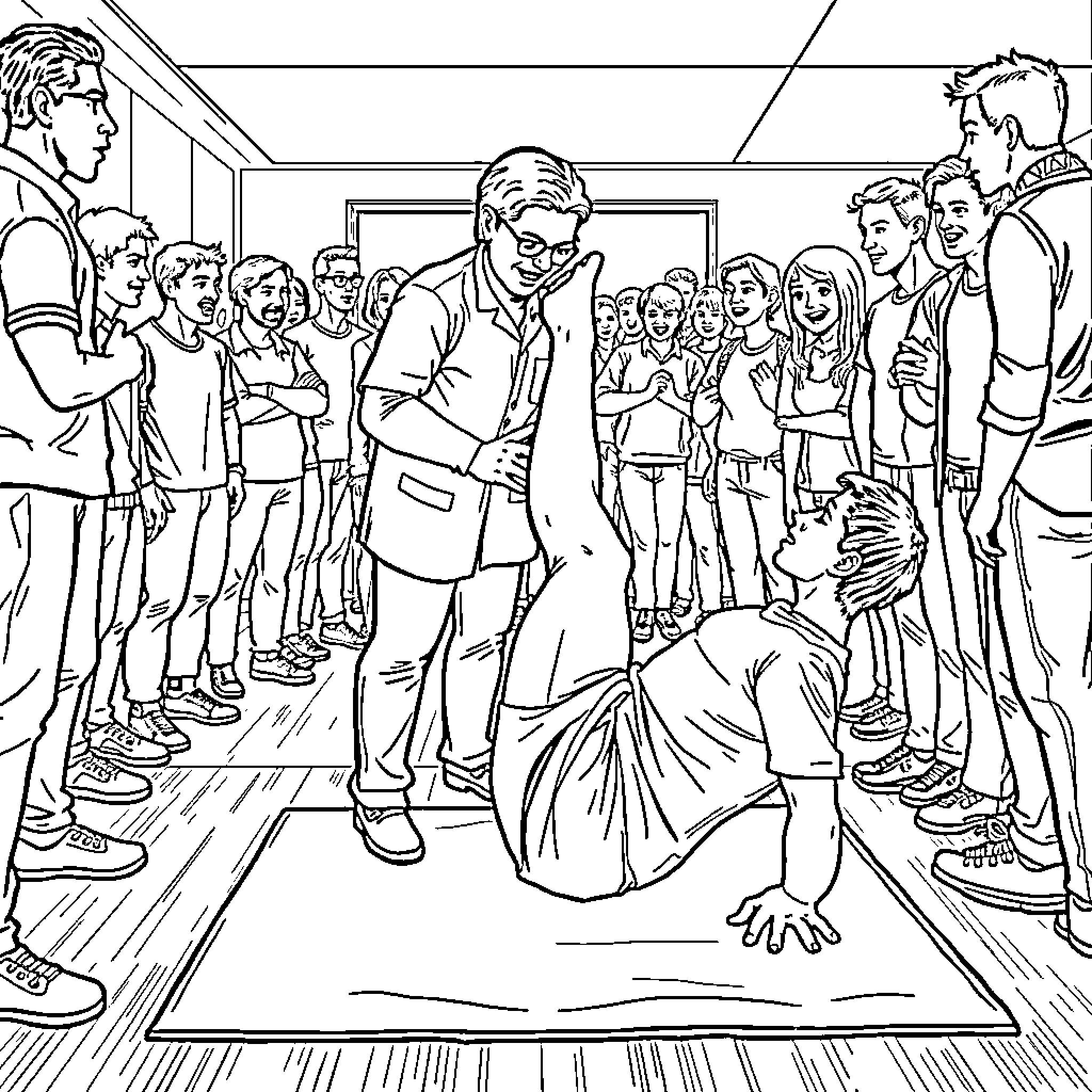 Physical Therapist Providing Care to Patient in Medical Facility Coloring Page (free black-and-white line drawing printable PDF for all, from beginners to advanced learners, including children, teens, adults, and seniors)