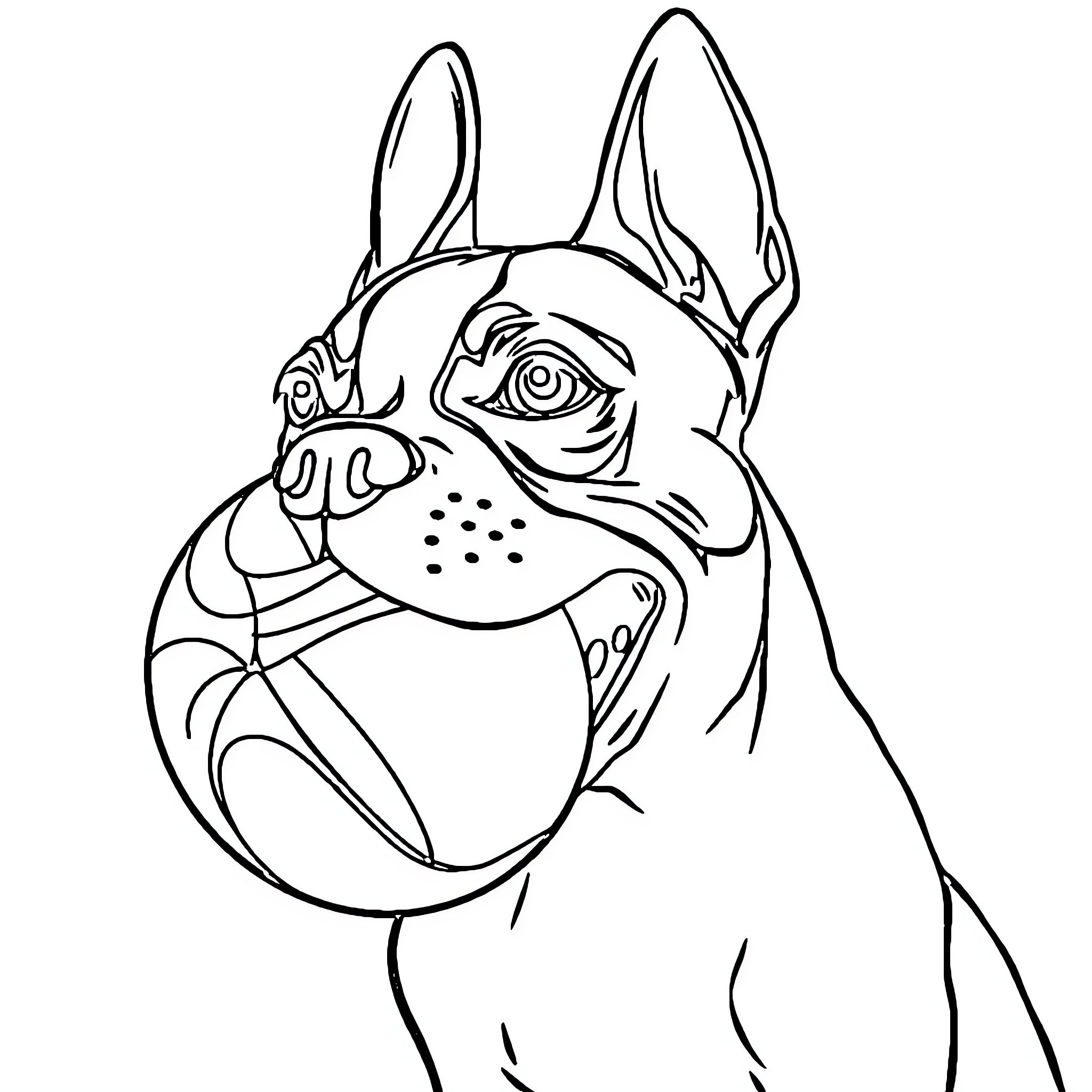 Boston Terrier with a playful expression Coloring Page (free black-and-white line drawing printable PDF for all, from beginners to advanced learners, including children, teens, adults, and seniors)