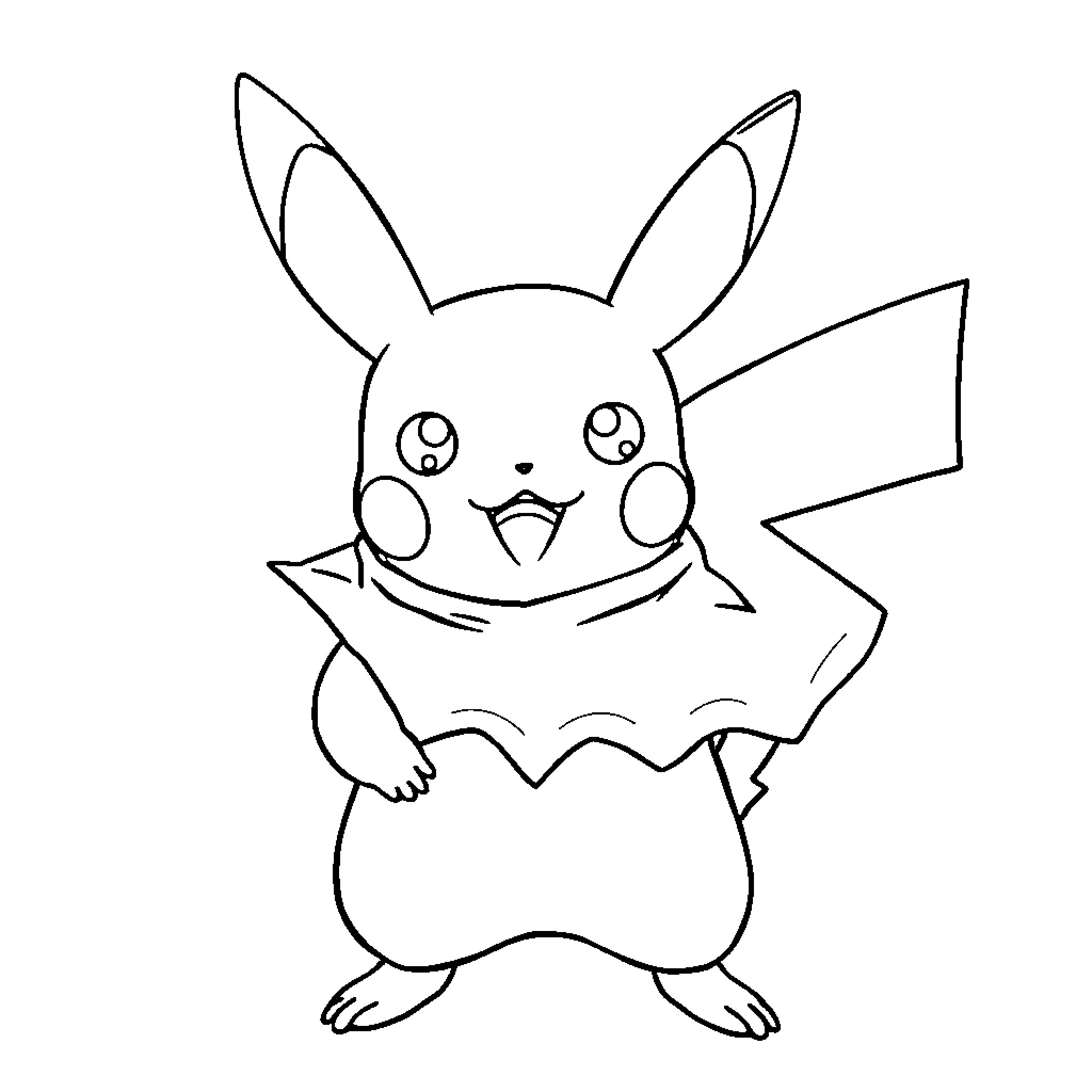 Pikachu making a silly face Coloring Page (free black-and-white line drawing printable PDF for all, from beginners to advanced learners, including children, teens, adults, and seniors)