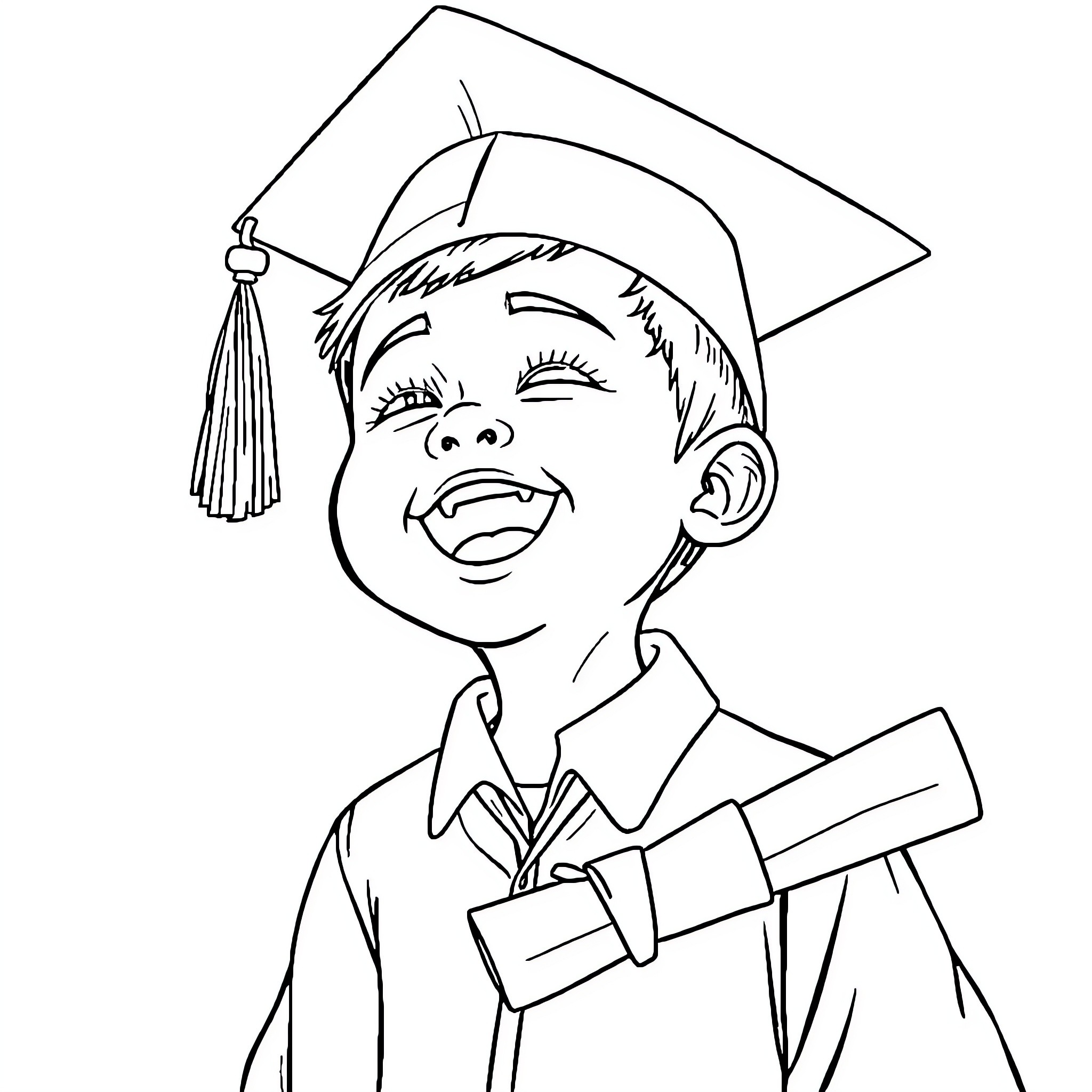 Child Celebrating Graduation Day with Joy Coloring Page (free black-and-white line drawing printable PDF for all, from beginners to advanced learners, including children, teens, adults, and seniors)