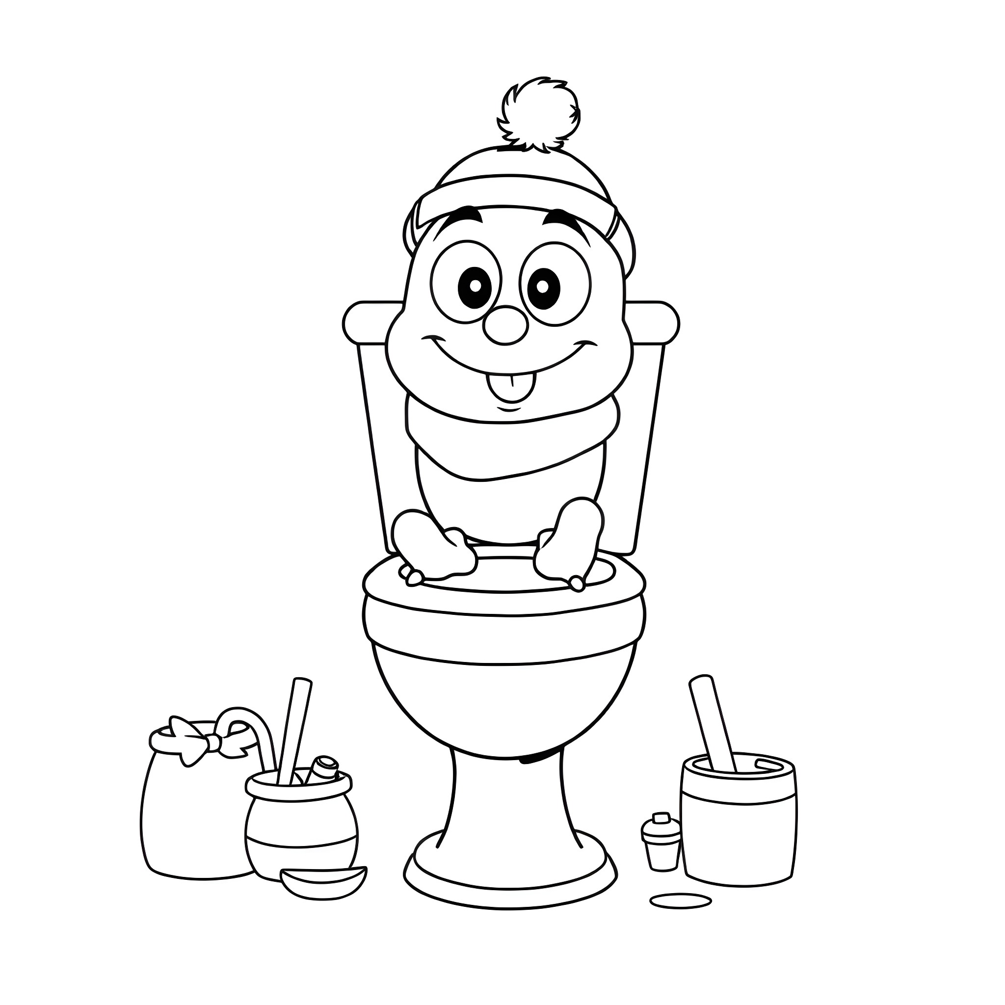 Skibidi Toilet with Smiling Character Coloring Page (free black-and-white line drawing printable PDF for all, from beginners to advanced learners, including children, teens, adults, and seniors)