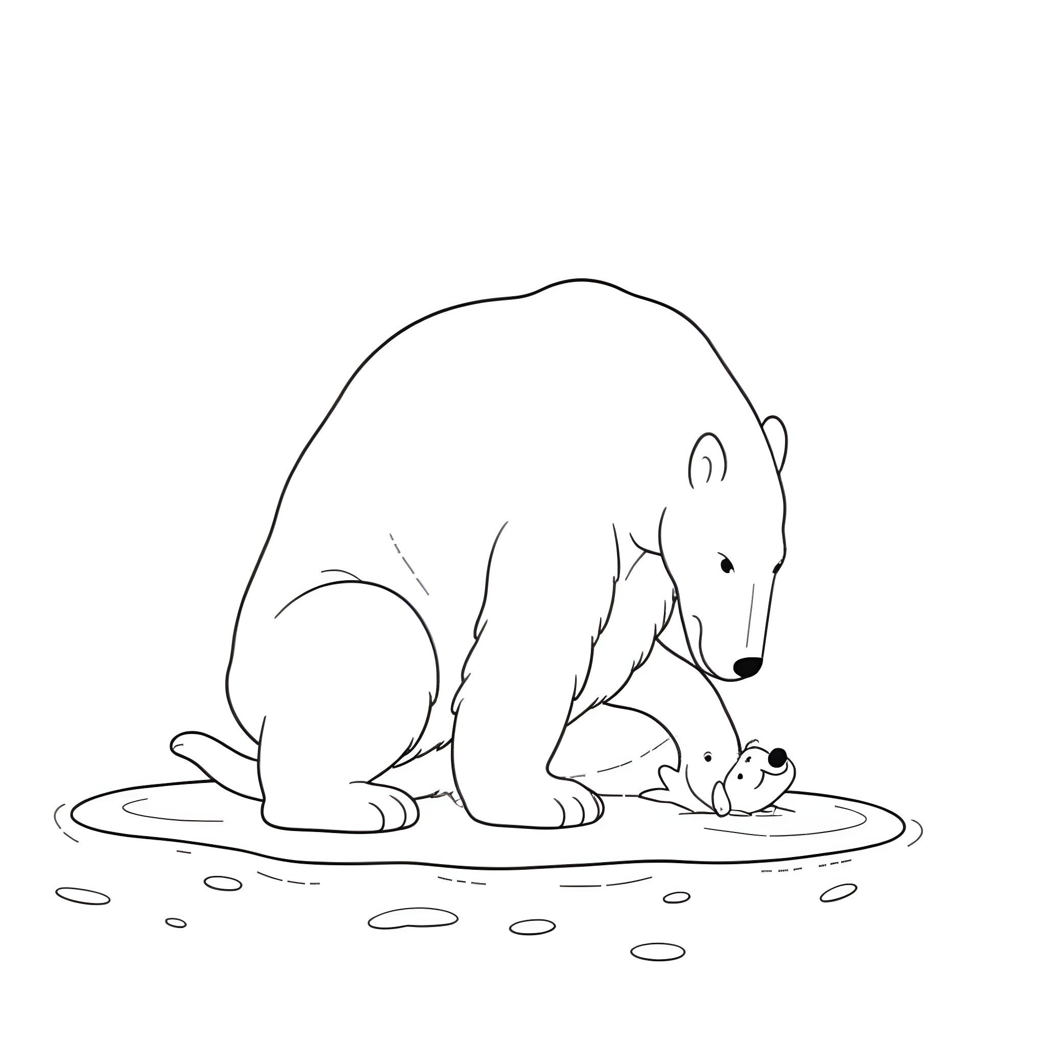 Polar Bear Resting with Its Cub Coloring Page (free black-and-white line drawing printable PDF for all, from beginners to advanced learners, including children, teens, adults, and seniors)
