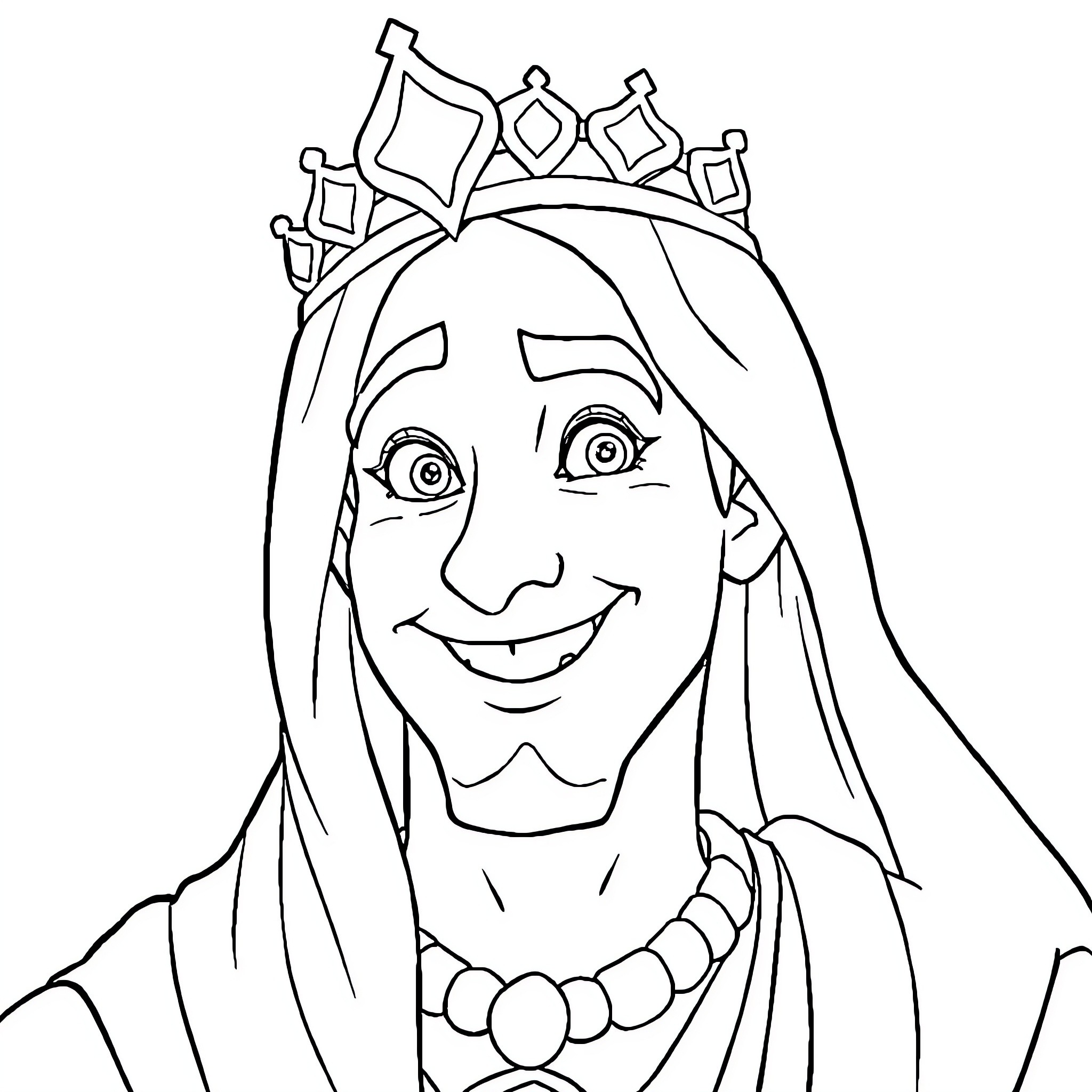 Aladdin Genie wearing a crown and smiling Coloring Page (free black-and-white line drawing printable PDF for all, from beginners to advanced learners, including children, teens, adults, and seniors)