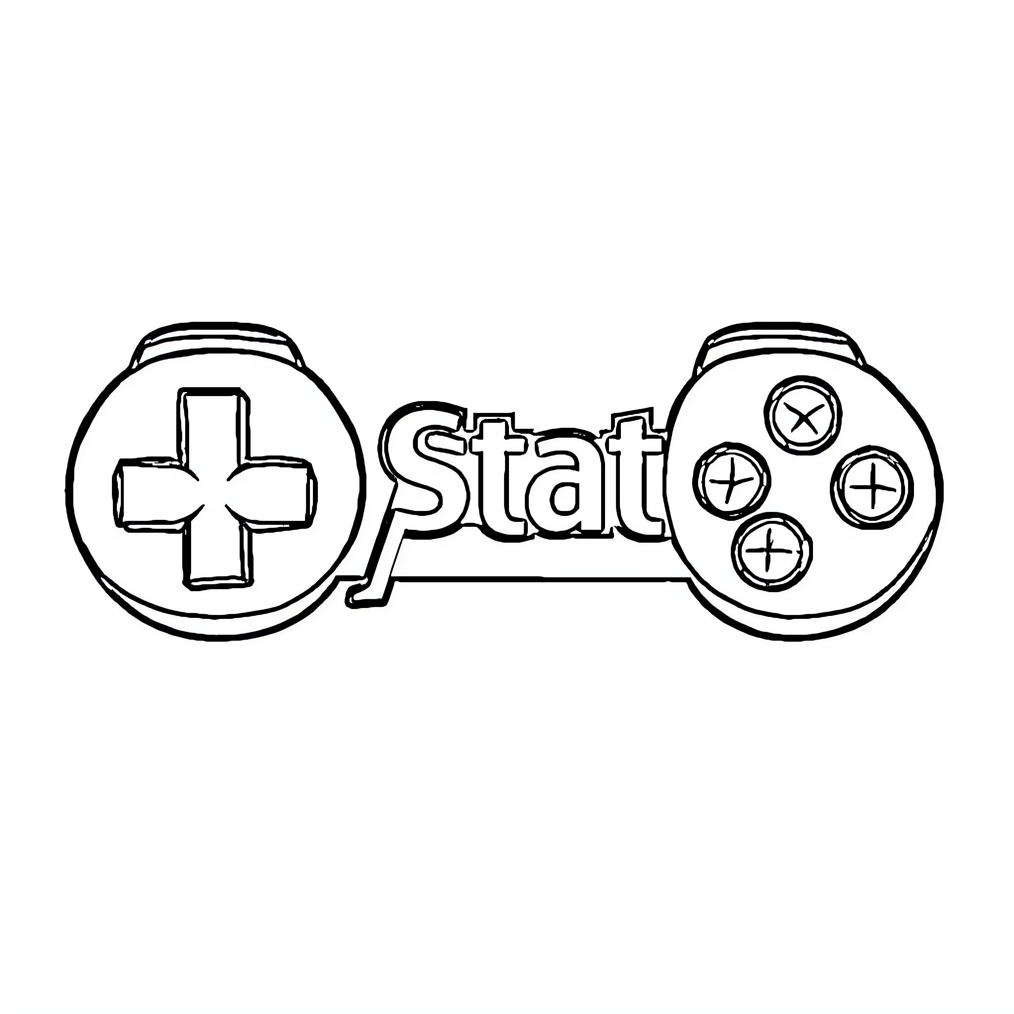 PlayStation Controller with 'Stat' Text Coloring Page (free black-and-white line drawing printable PDF for all, from beginners to advanced learners, including children, teens, adults, and seniors)
