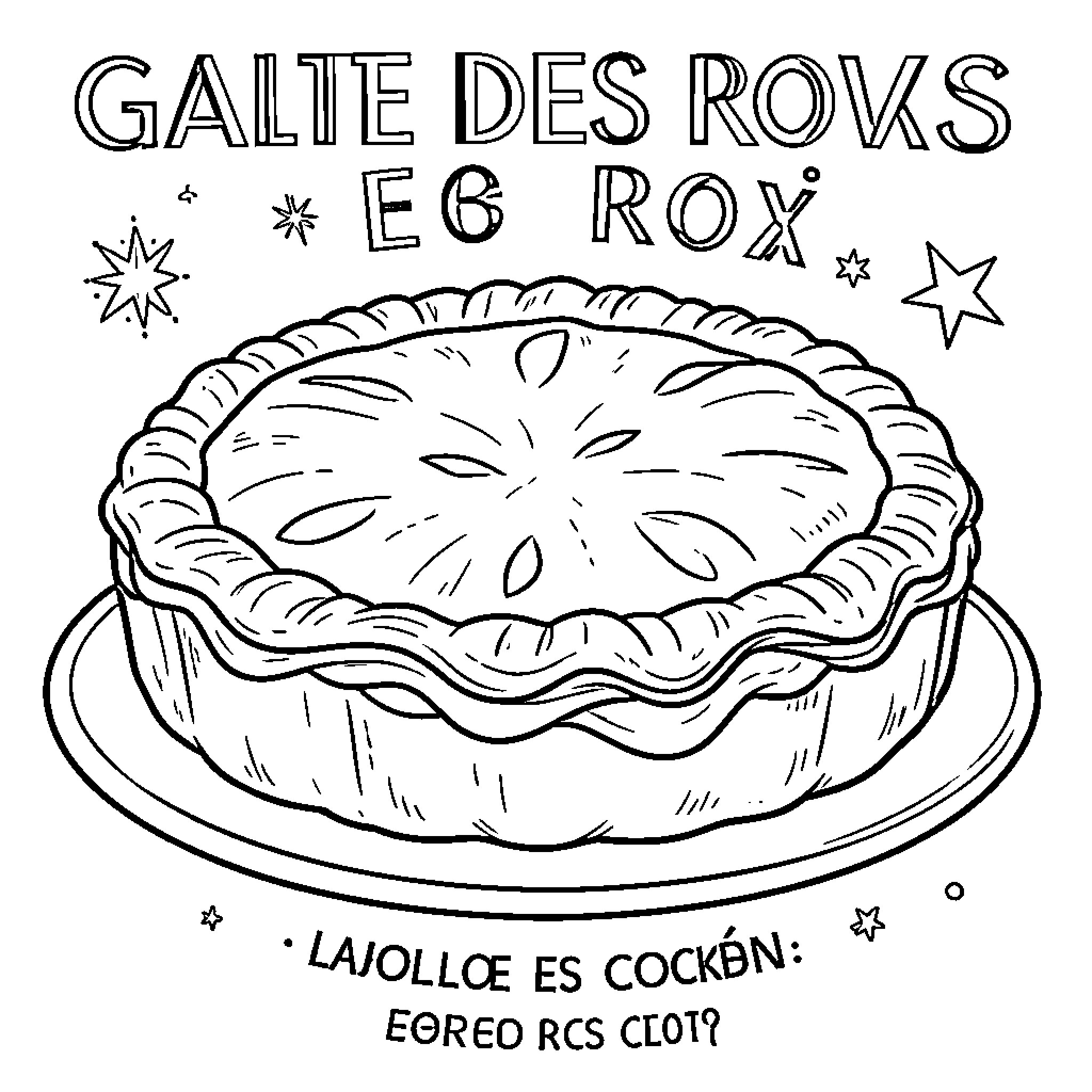 Galette des Rois presented on a decorative plate Coloring Page (free black-and-white line drawing printable PDF for all, from beginners to advanced learners, including children, teens, adults, and seniors)