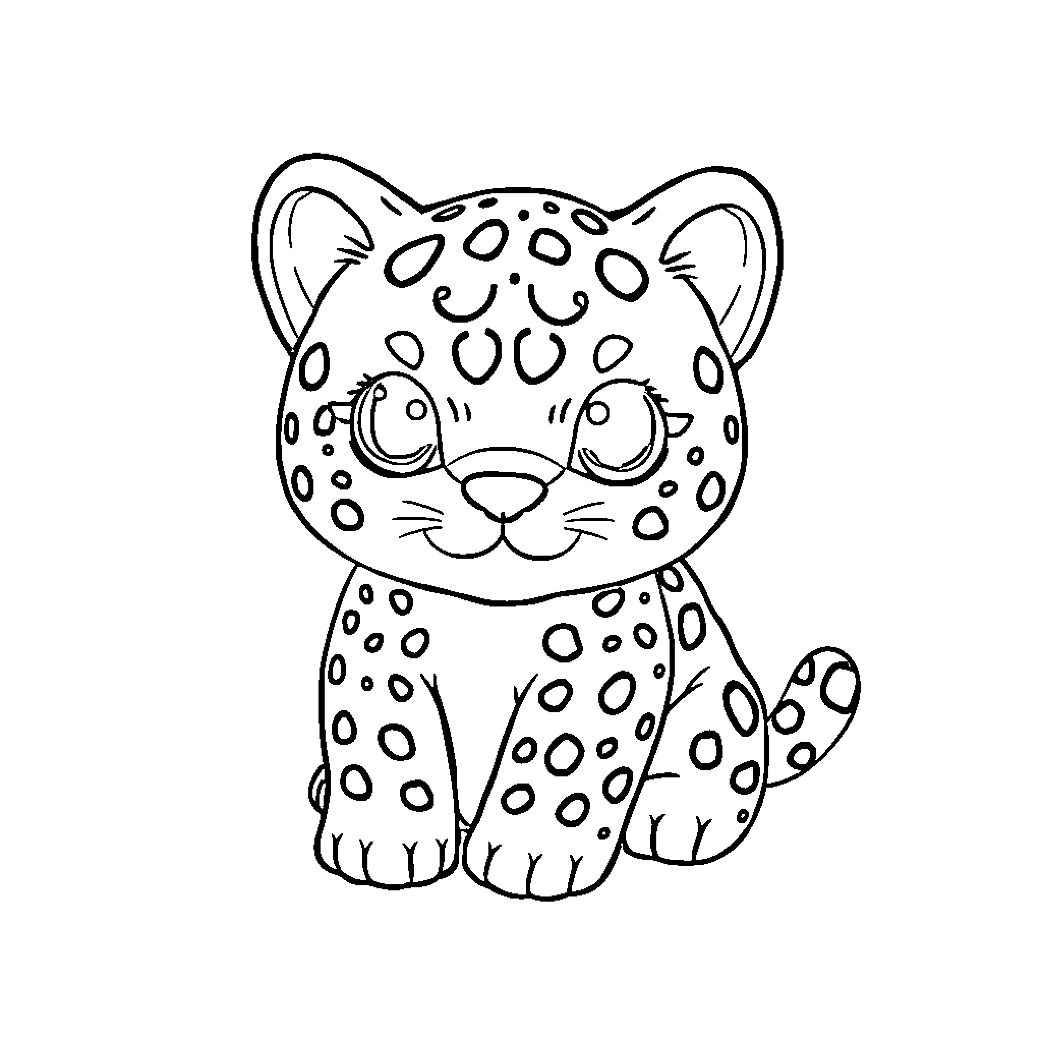 Leopard Cat in Playful Pose Coloring Page (free black-and-white line drawing printable PDF for all, from beginners to advanced learners, including children, teens, adults, and seniors)