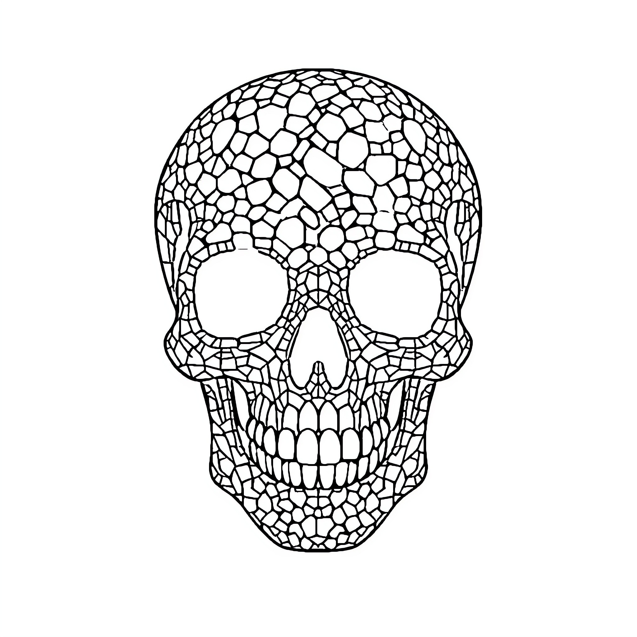 Skull Mosaic Pattern Artwork Coloring Page (free black-and-white line drawing printable PDF for all, from beginners to advanced learners, including children, teens, adults, and seniors)
