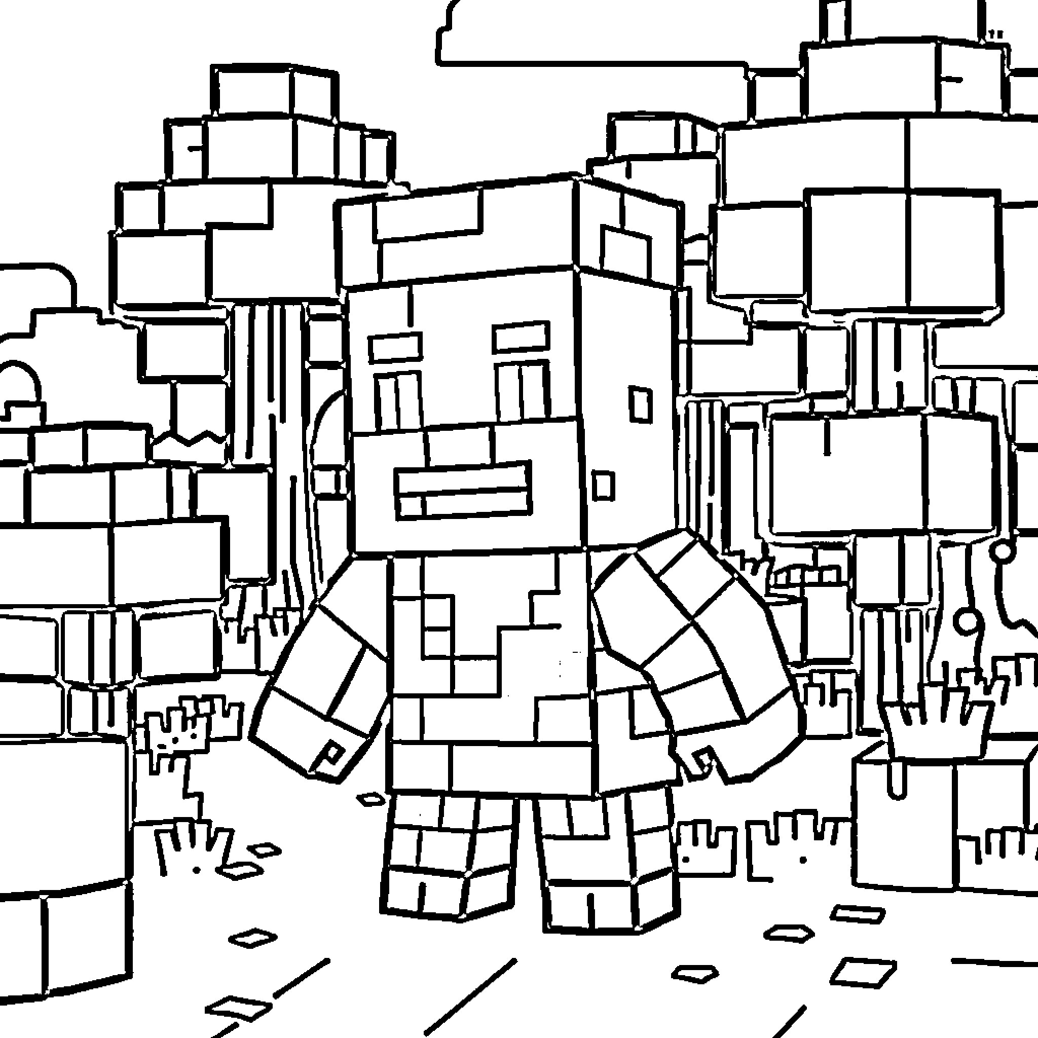 Blippi exploring a blocky, abstract cityscape Coloring Page (free black-and-white line drawing printable PDF for all, from beginners to advanced learners, including children, teens, adults, and seniors)