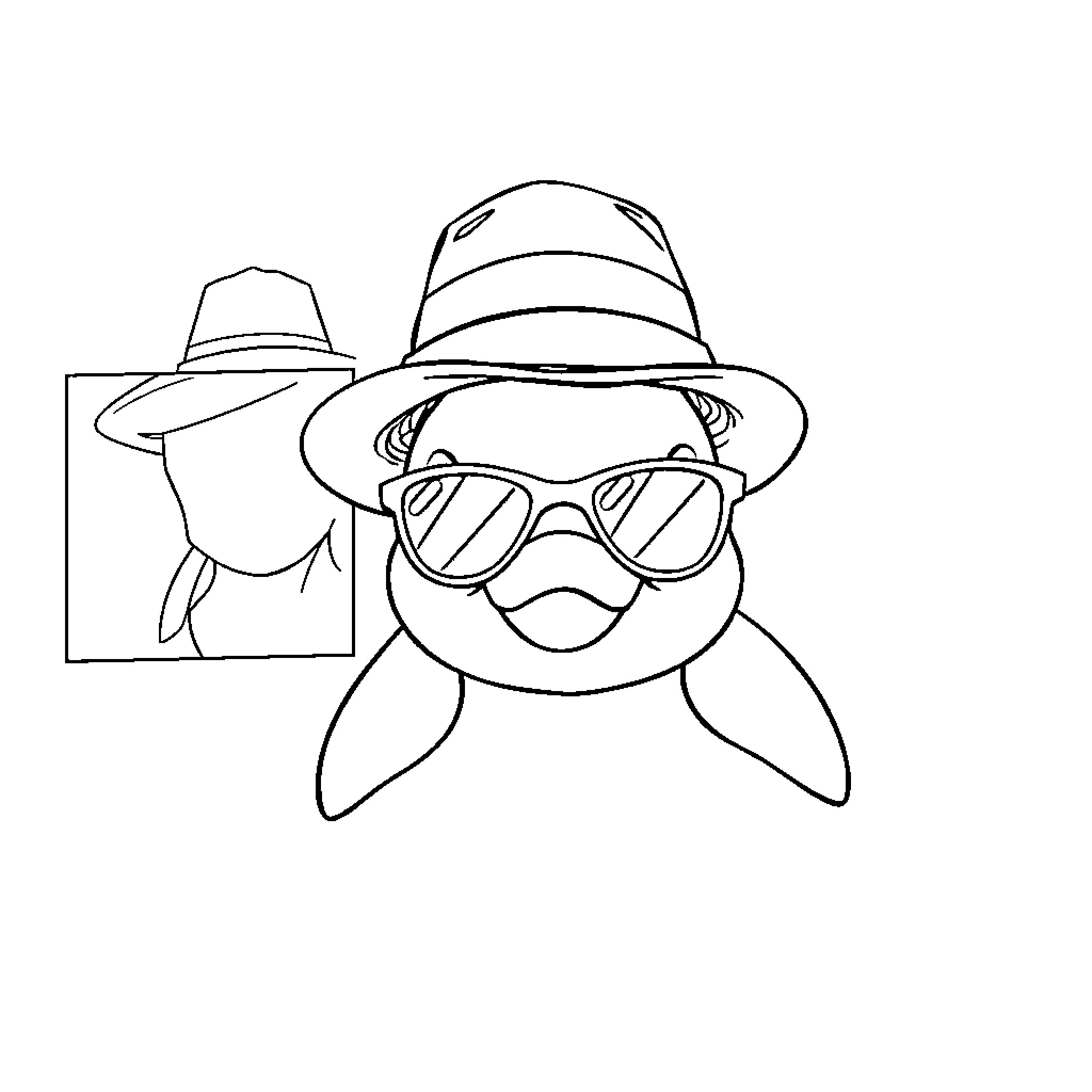Dolphin dressed for summer vacation Coloring Page (free black-and-white line drawing printable PDF for all, from beginners to advanced learners, including children, teens, adults, and seniors)