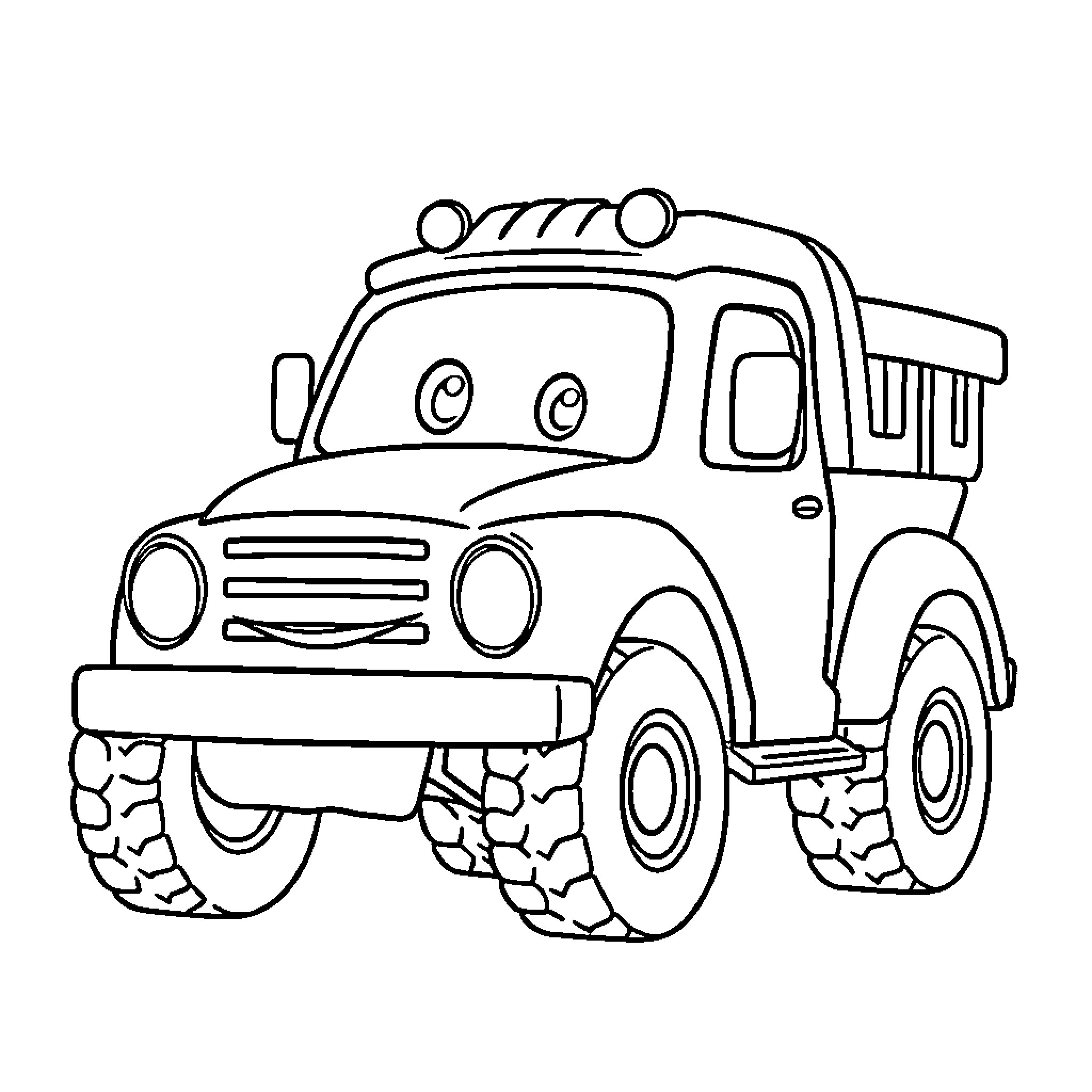 Vehicle with large wheels transporting cargo Coloring Page (free black-and-white line drawing printable PDF for all, from beginners to advanced learners, including children, teens, adults, and seniors)