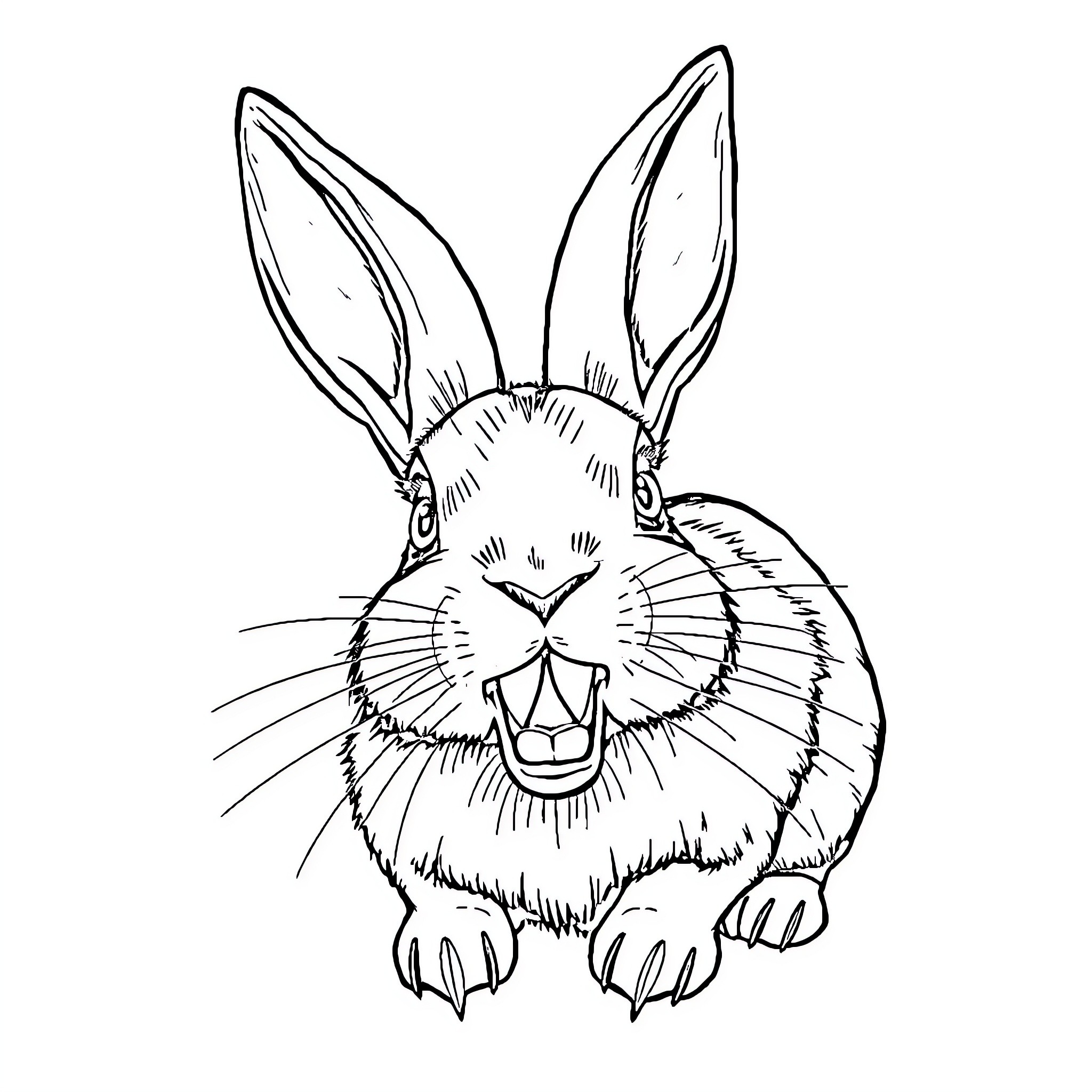 Rabbit with expressive face and big ears Coloring Page (free black-and-white line drawing printable PDF for all, from beginners to advanced learners, including children, teens, adults, and seniors)